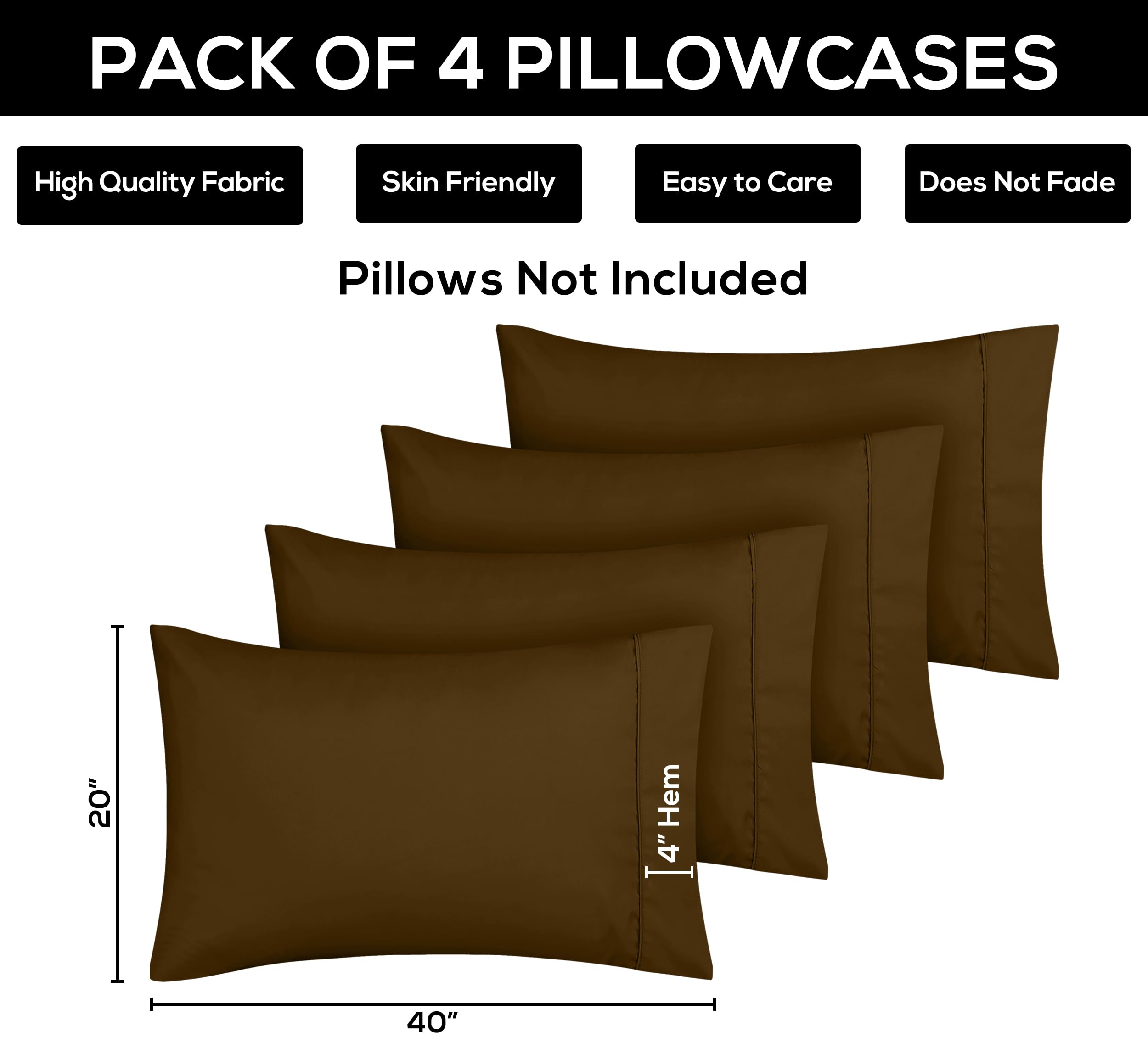 Foto 4 pulgar | Funda De Almohada Utopia Bedding Tamaño Queen, 20 X 30 Cm, Paquete De 4 Unidades, Color Moca - Venta Internacional.