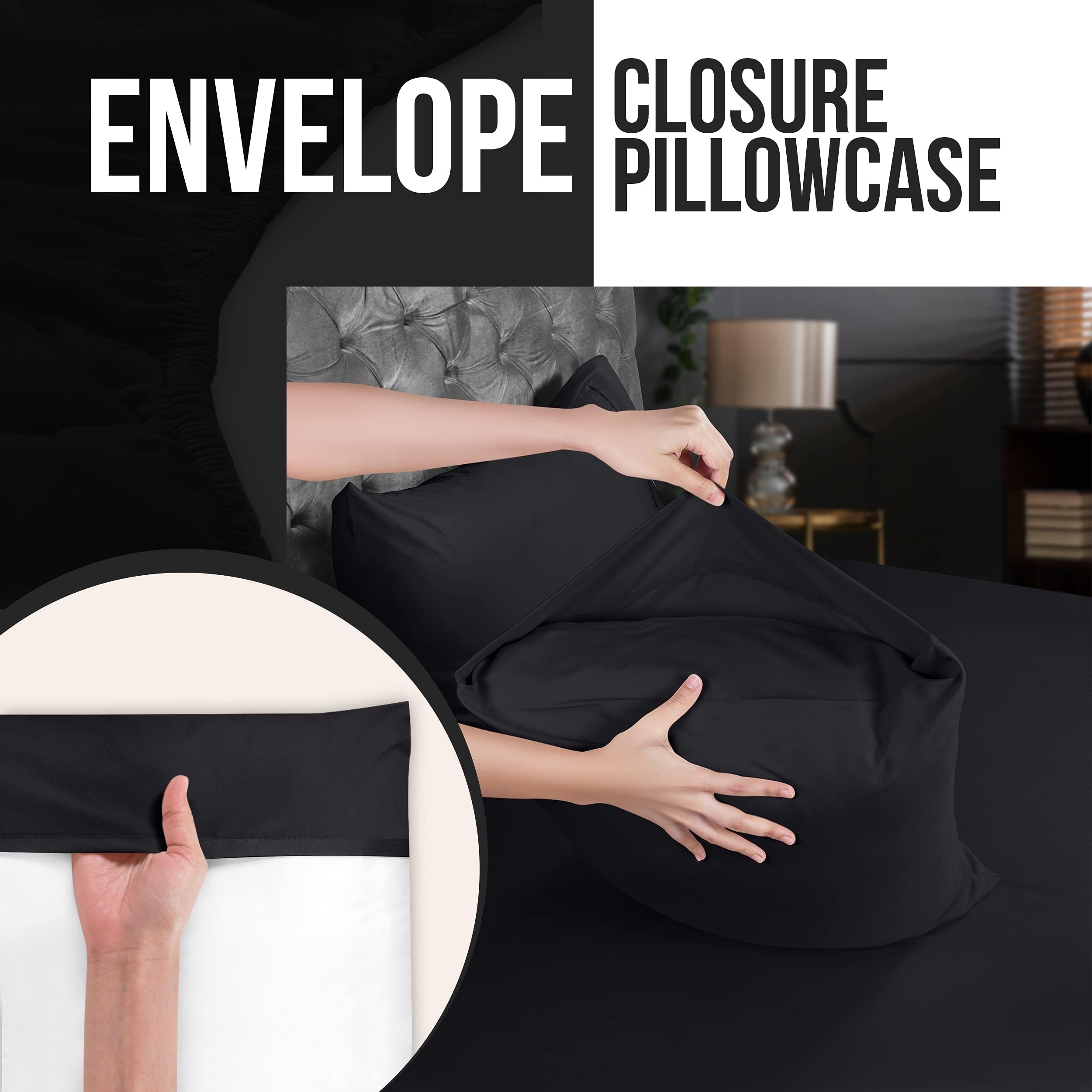 Foto 4 pulgar | Fundas De Almohada Utopia Bedding Standard, 20 X 26 Cm, 2 Unidades, Color Negro - Venta Internacional.