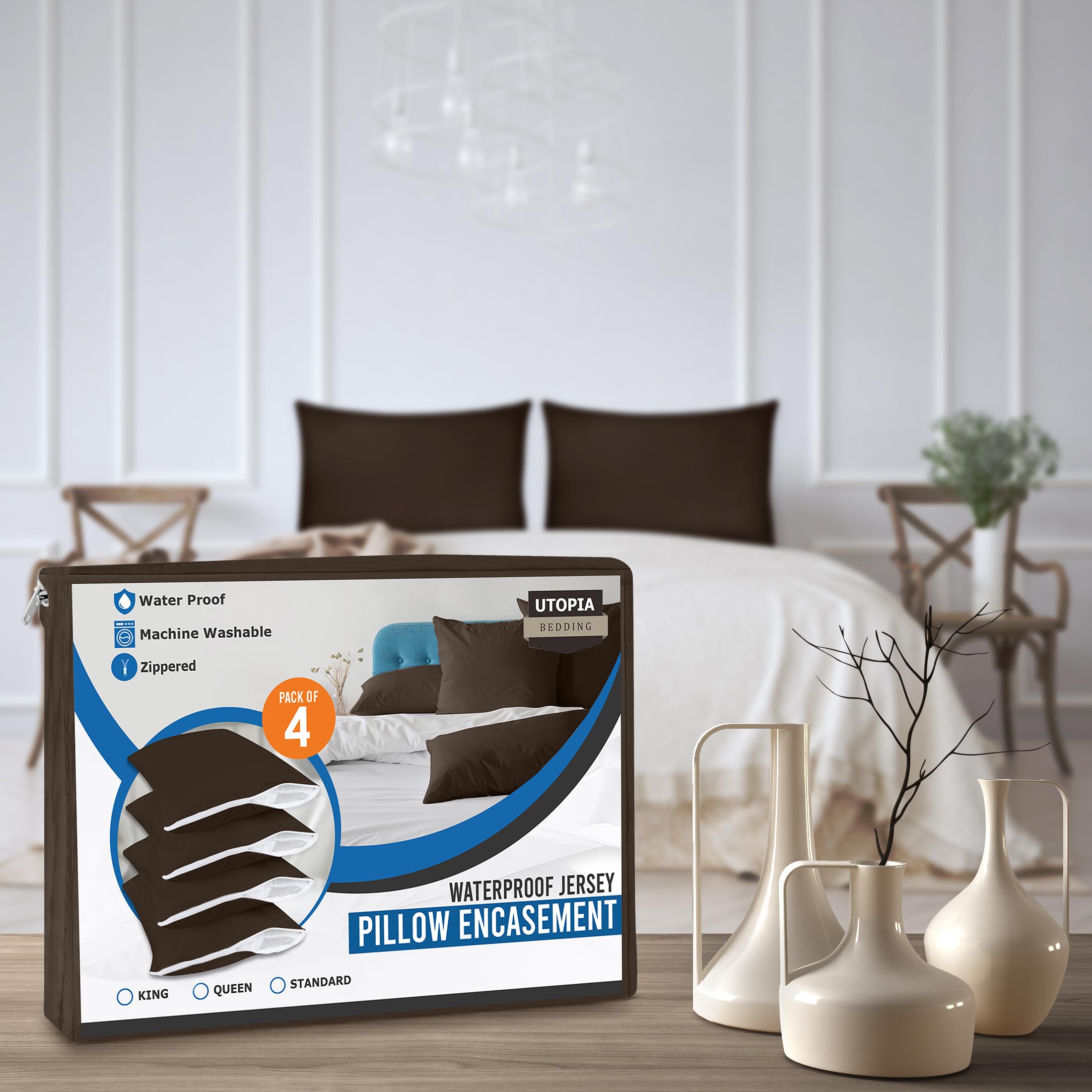 Foto 7 | Protectores De Almohada Utopia Bedding, Impermeables, Tamaño Queen, Paquete De 4 - Venta Internacional.