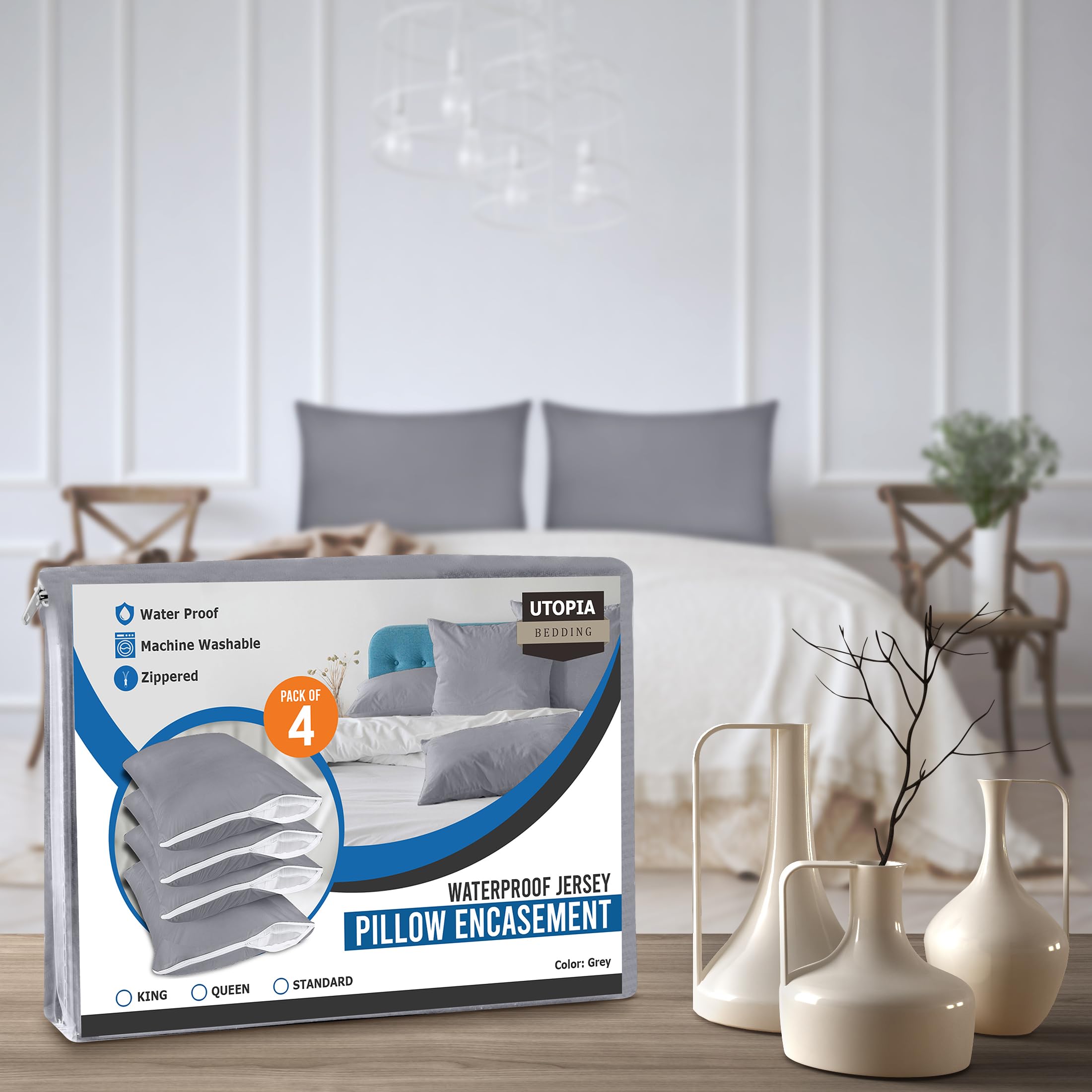 Foto 8 pulgar | Protectores De Almohada Utopia Bedding, Impermeables, Tamaño King X4, Color Gris - Venta Internacional.