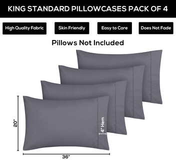Foto 3 | Fundas De Almohada Utopia Bedding King Standard, Paquete De 4, Color Gris, 50 X 90 Cm - Venta Internacional.