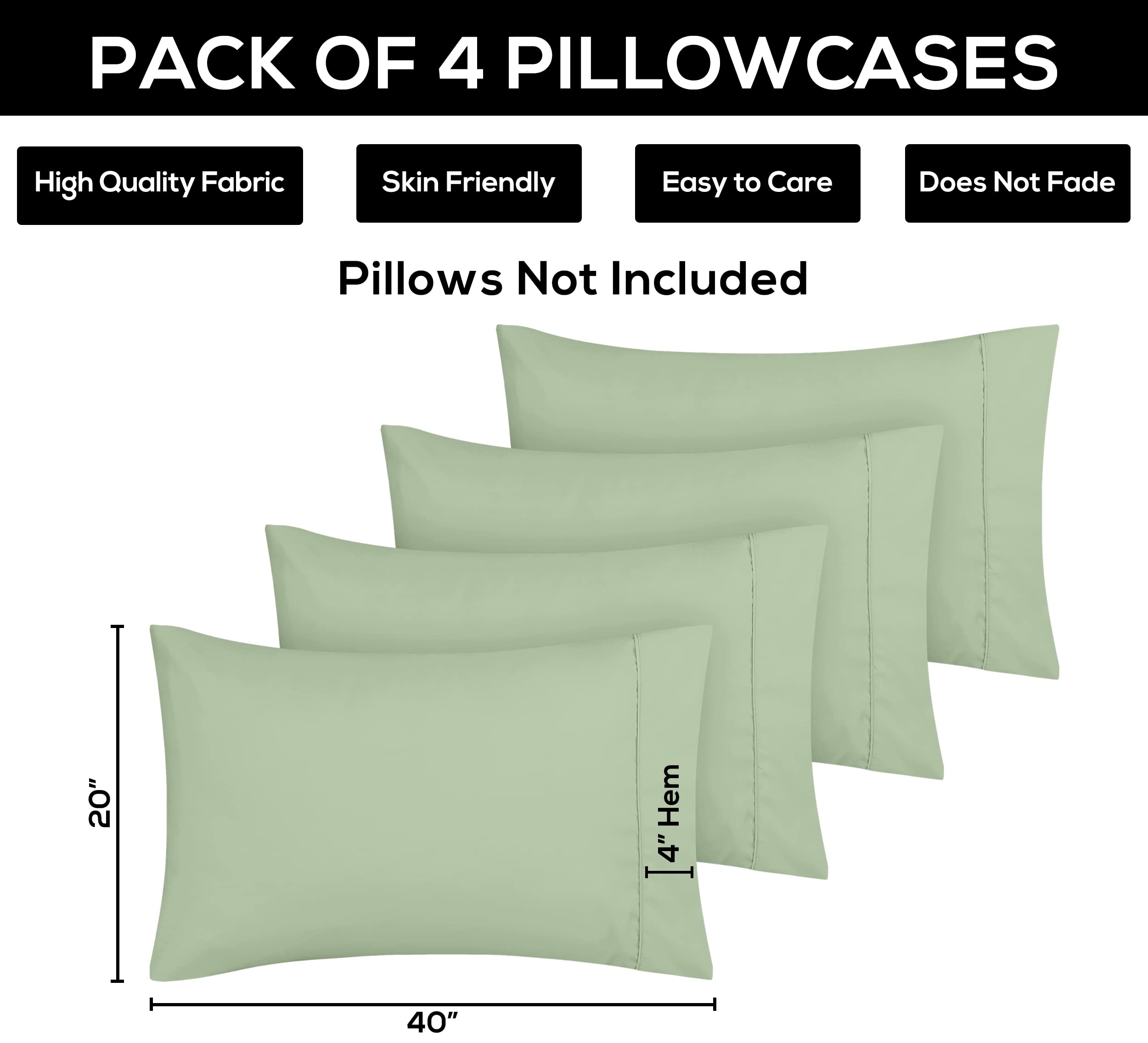 Foto 4 pulgar | Fundas De Almohada Utopia Bedding Tamaño King, 20 X 40 Cm, Paquete De 4 Unidades, Color Salvia - Venta Internacional.