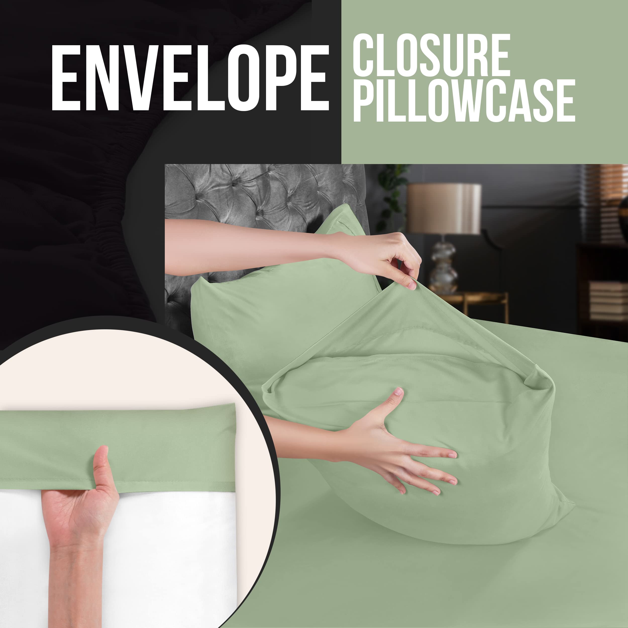 Foto 5 pulgar | Fundas De Almohada Utopia Bedding Tamaño King, 20 X 40 Cm, Paquete De 4 Unidades, Color Salvia - Venta Internacional.