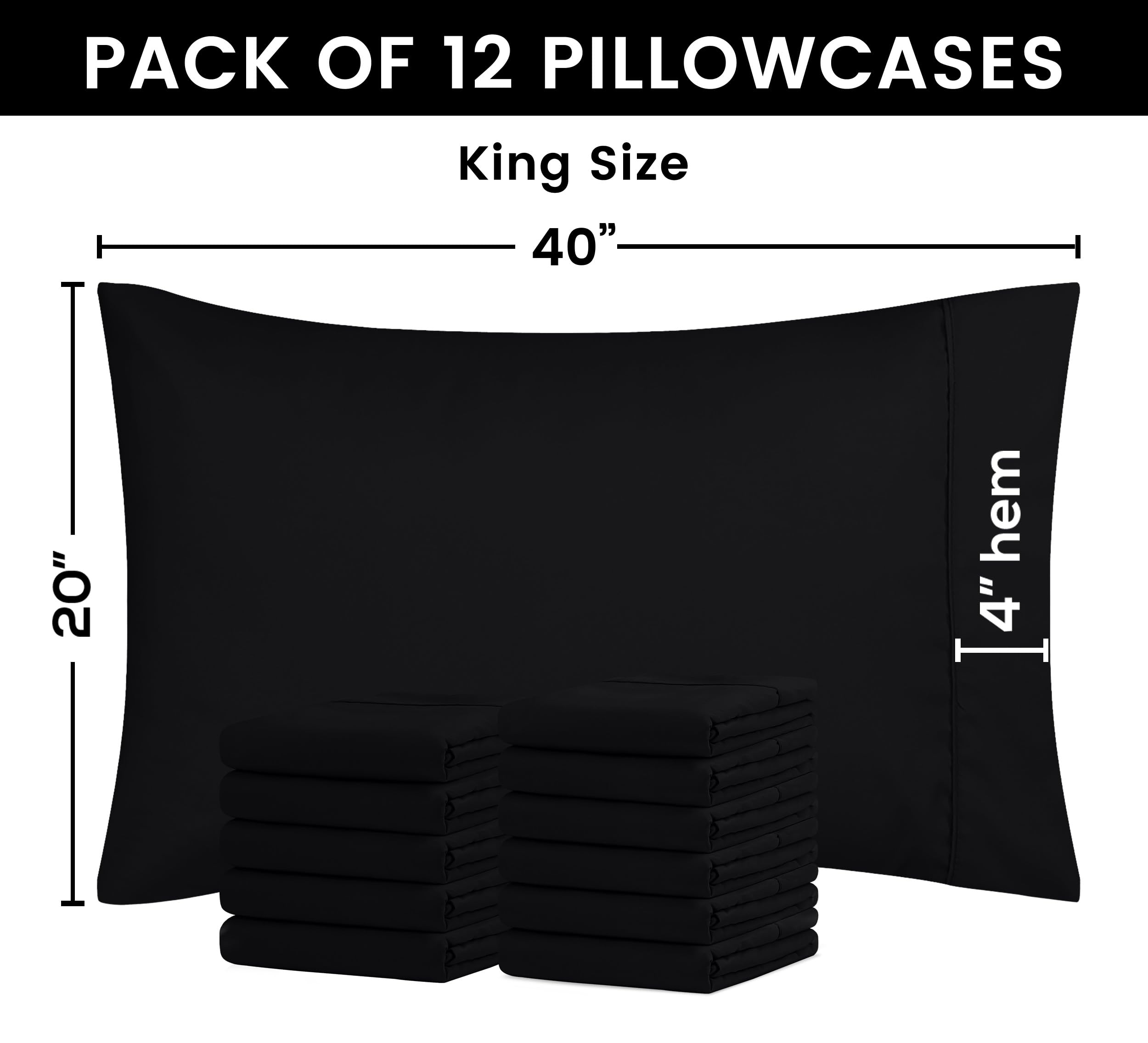 Foto 4 pulgar | Fundas De Almohada Utopia Bedding King, Tamaño King, 20 X 40 Cm, Paquete De 12 Unidades, Color Negro - Venta Interna
