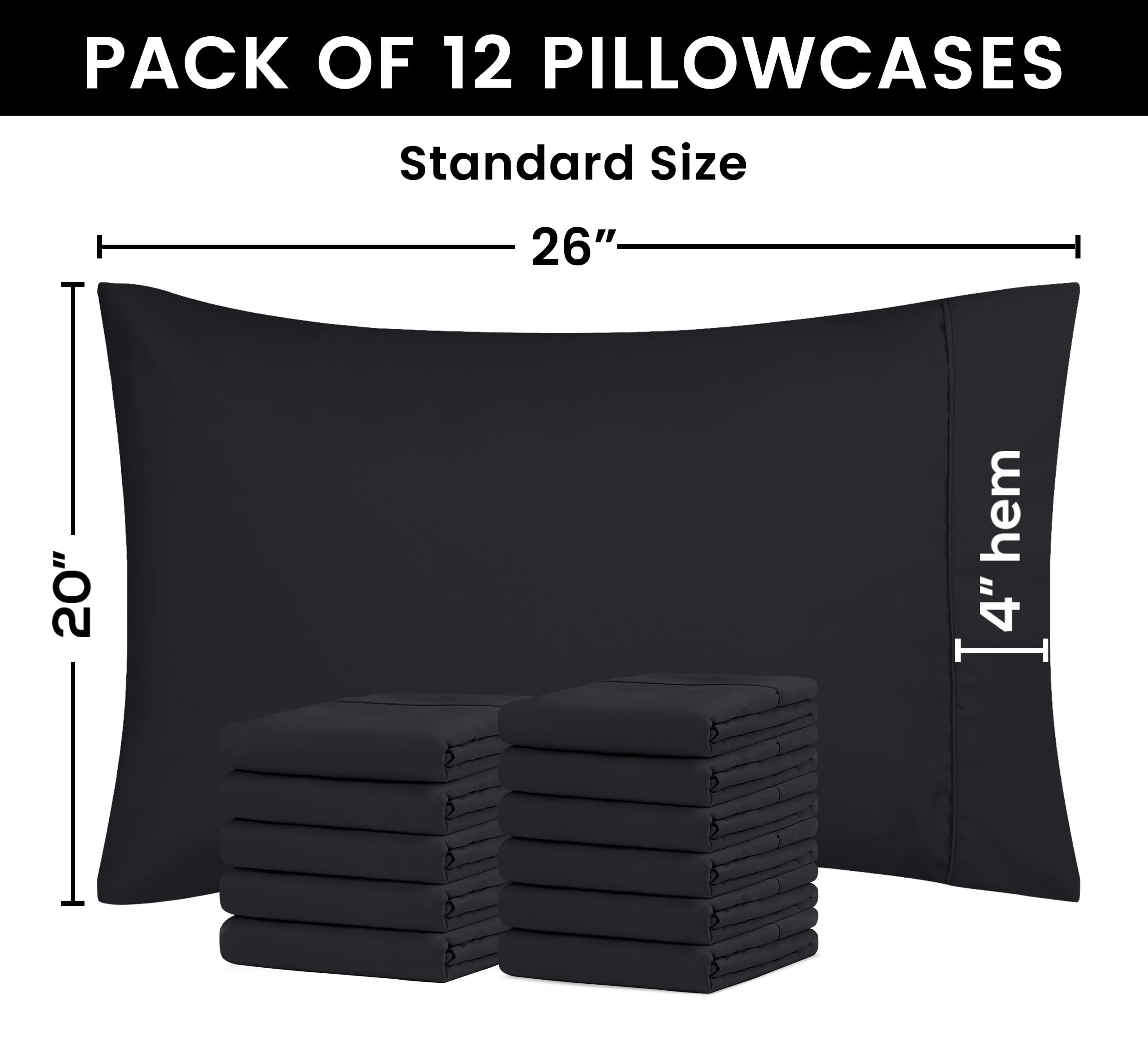 Foto 4 pulgar | Fundas De Almohada Utopia Bedding Standard, 20 X 26 Cm, 12 Unidades, Color Negro - Venta Internacional.