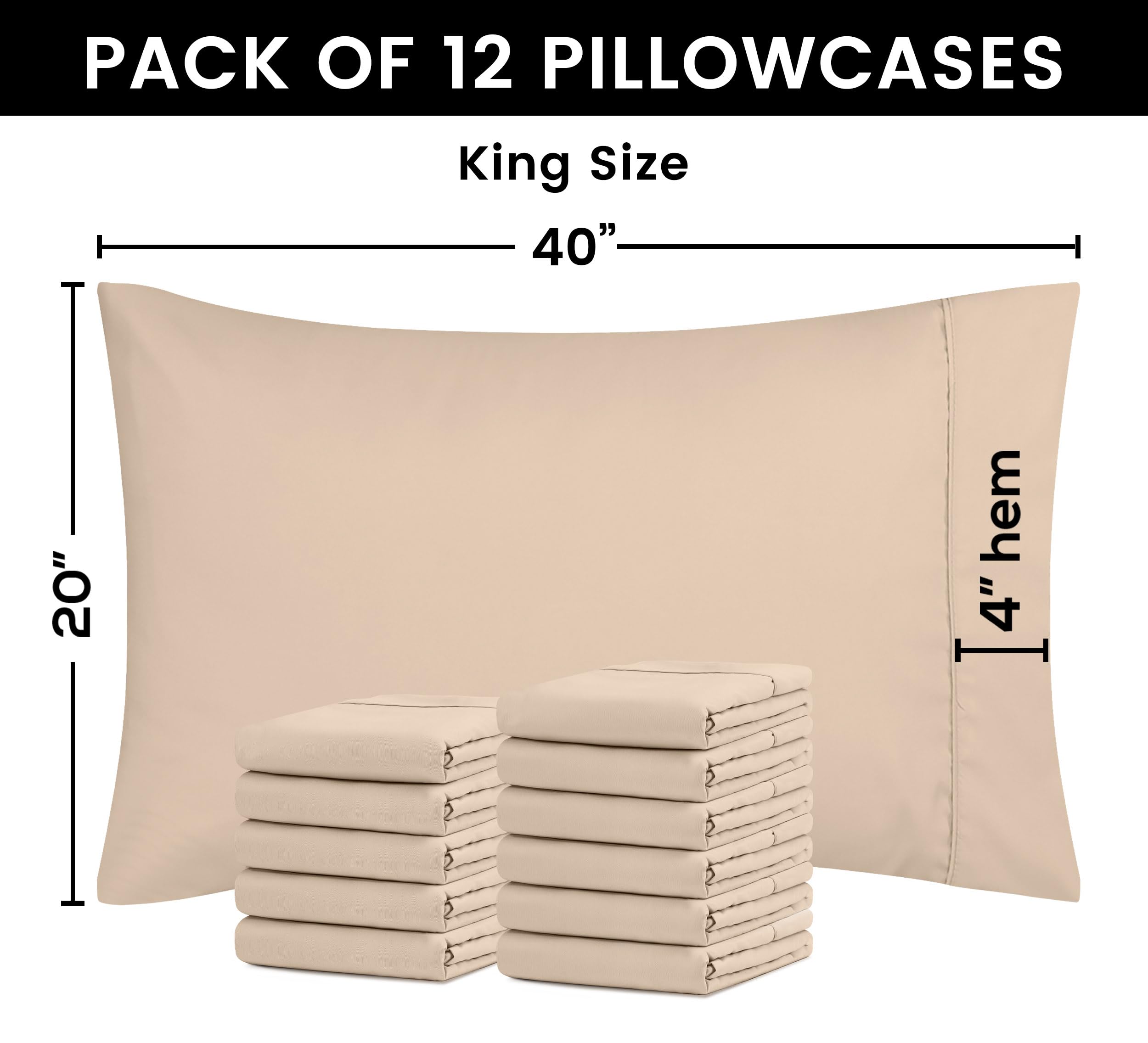 Foto 4 pulgar | Fundas De Almohada Utopia Bedding Tamaño King, 20 X 40 Cm, Paquete De 12 Unidades, Color Beige - Venta Internacional.