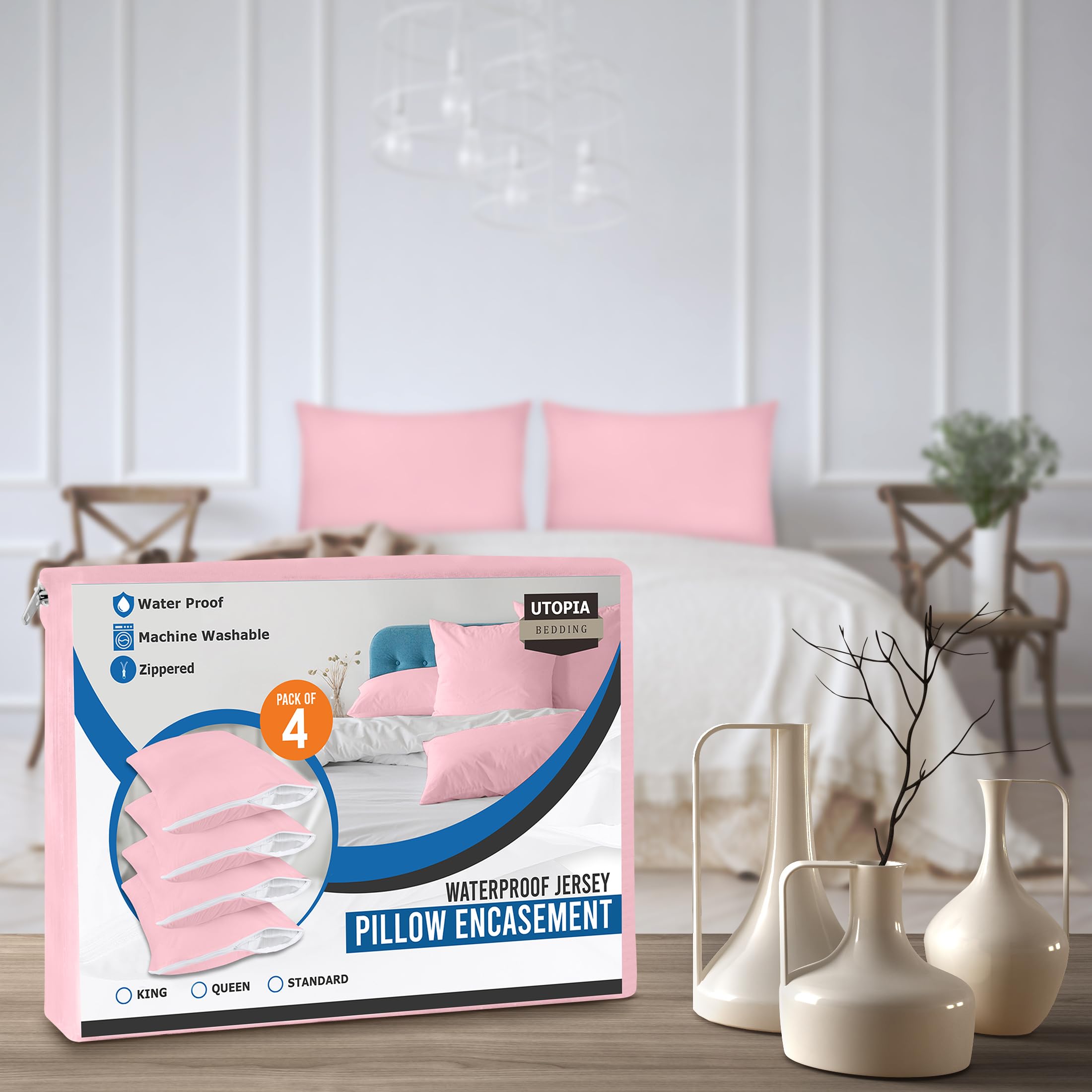 Foto 8 pulgar | Protectores De Almohada Utopia Bedding, Impermeables, Estándar, Rosa, 4 Unidades - Venta Internacional.