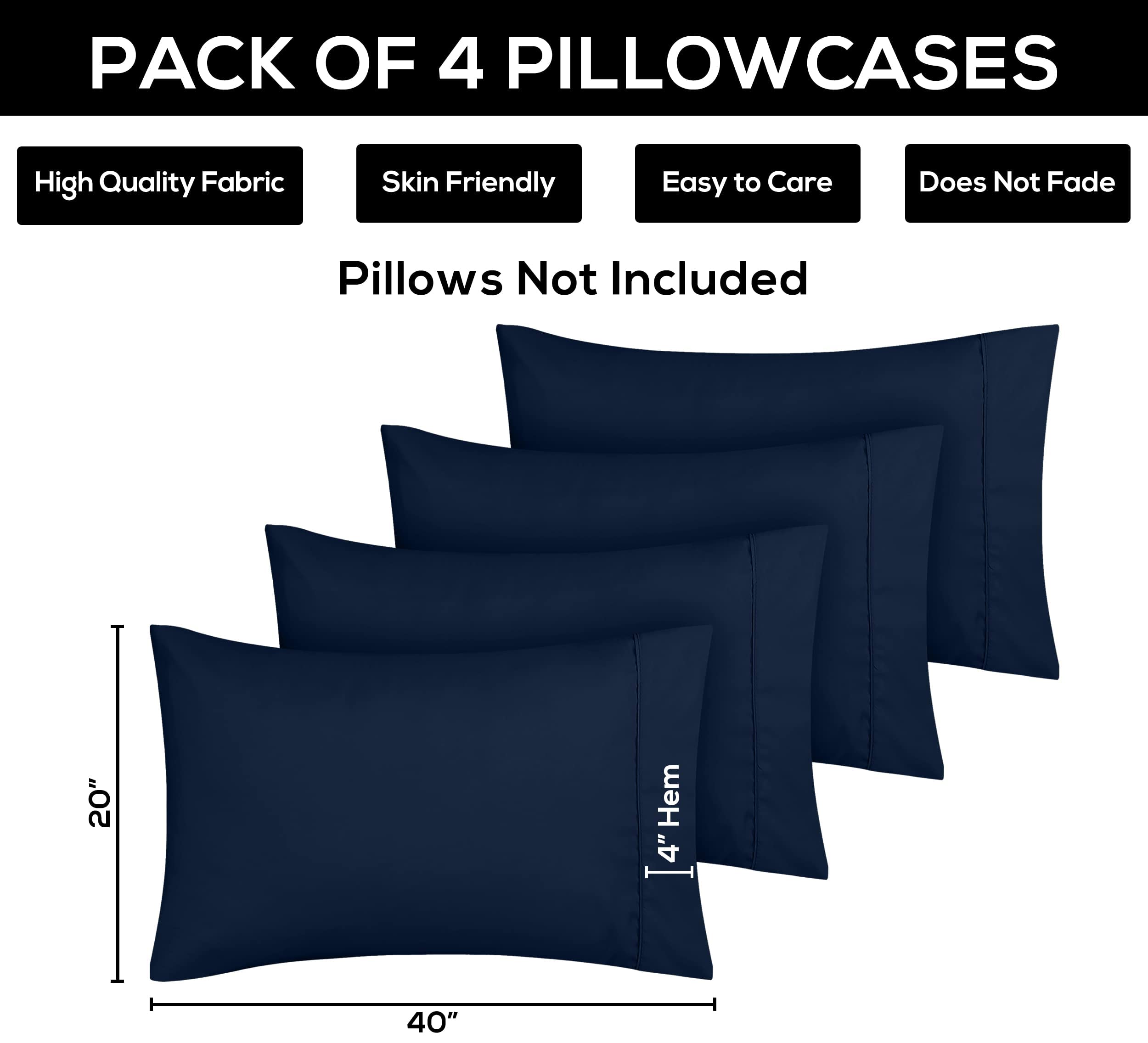 Foto 4 pulgar | Fundas De Almohada Utopia Bedding Tamaño King, 20 X 40 Cm, Paquete De 4 Unidades, Color Azul Marino - Venta Internaci
