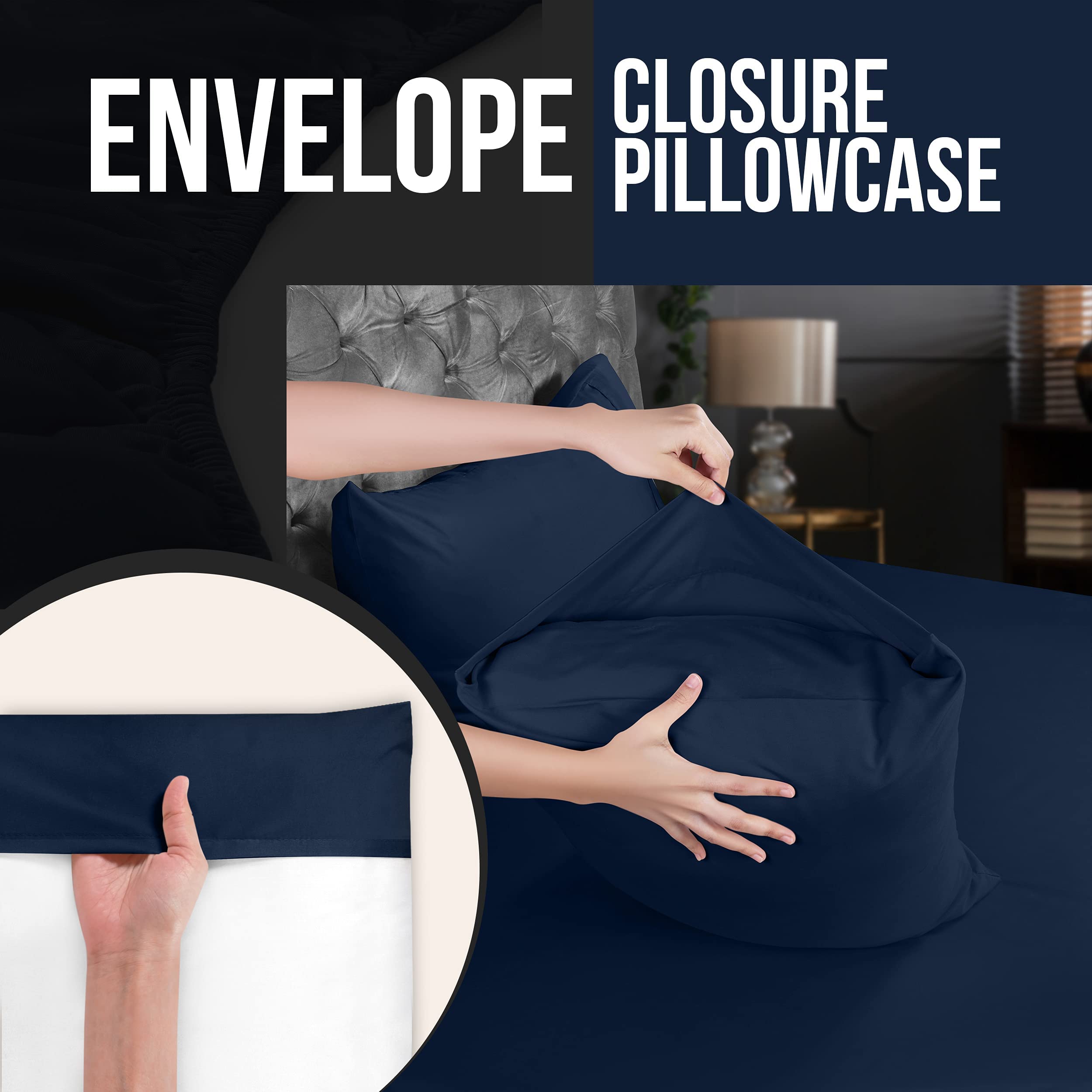 Foto 4 | Fundas De Almohada Utopia Bedding Tamaño King, 20 X 40 Cm, Paquete De 4 Unidades, Color Azul Marino - Venta Internaci