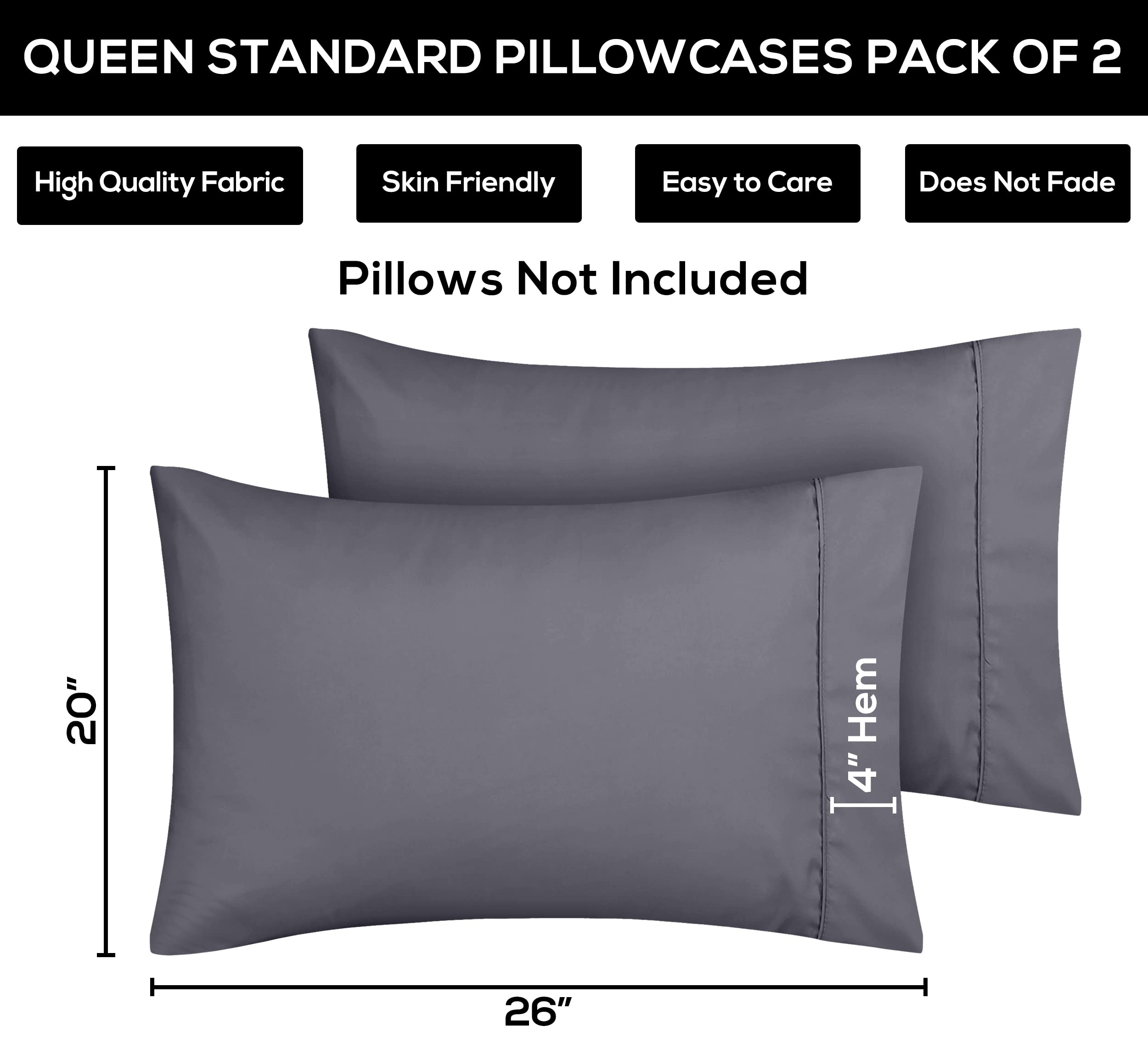 Foto 4 | Fundas De Almohada Utopia Bedding Standard, 20 X 26 Cm, 2 Unidades, Color Gris - Venta Internacional.