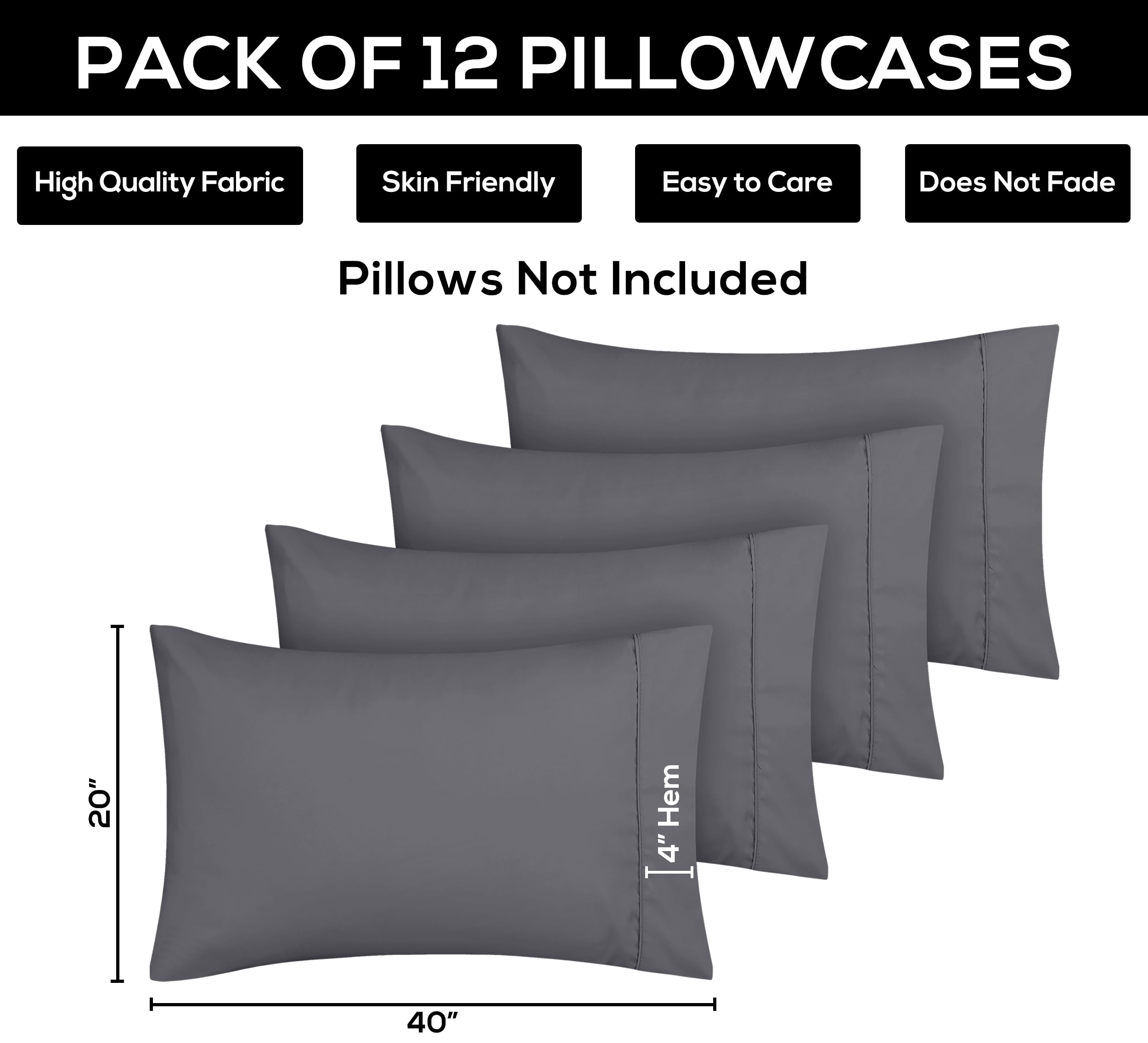 Foto 4 pulgar | Fundas De Almohada Utopia Bedding King, Tamaño King, 20 X 40 Cm, Paquete De 12, Color Gris - Venta Internacional.