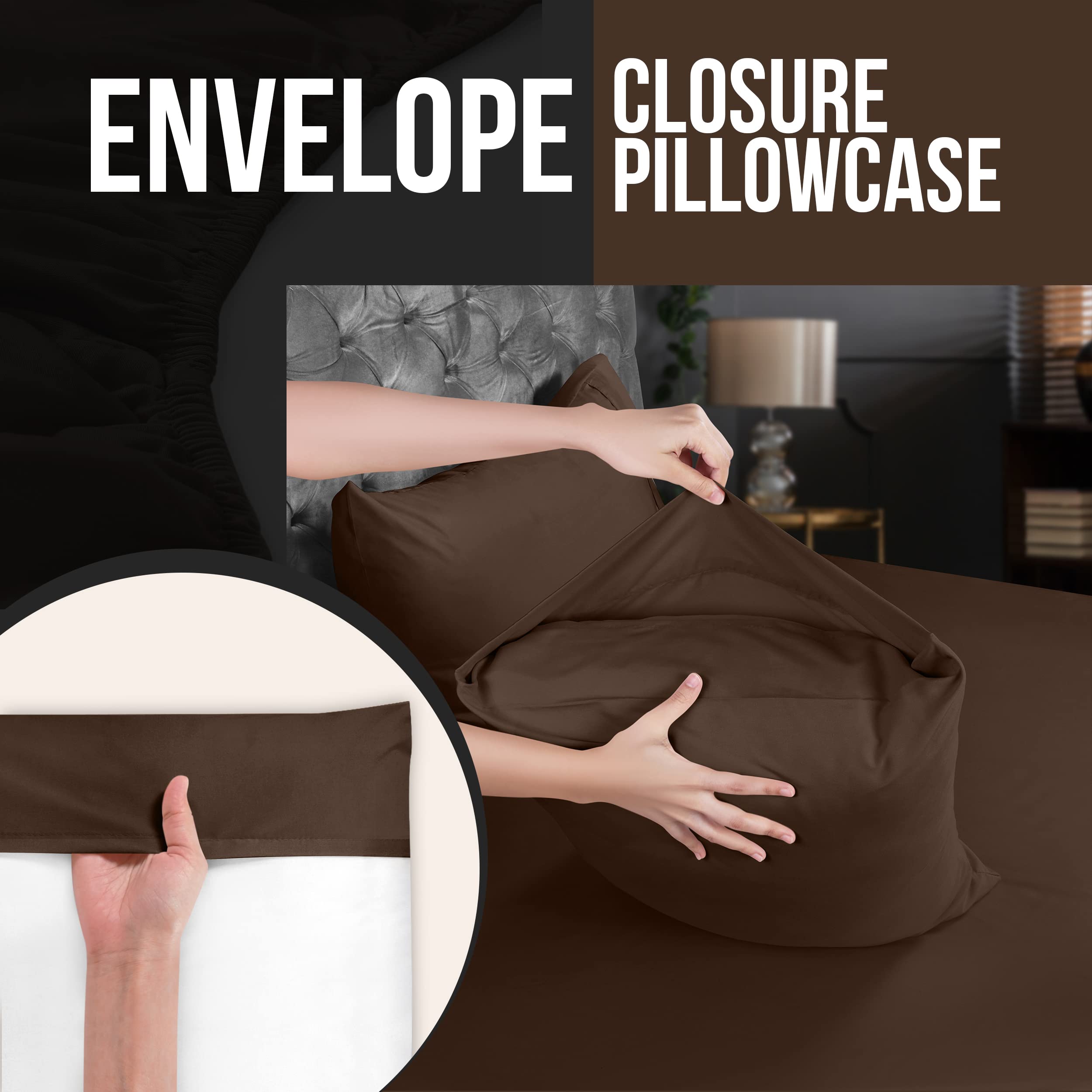 Foto 4 pulgar | Fundas De Almohada Utopia Bedding Queen, Paquete De 2 Unidades, Microfibra Marrón - Venta Internacional.