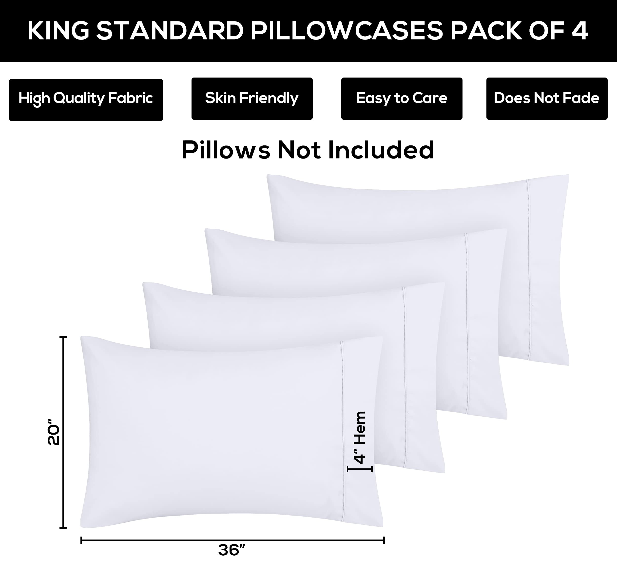 Foto 3 | Fundas De Almohada Utopia Bedding King Standard 50 X 90 Cm, Paquete De 4 - Venta Internacional.