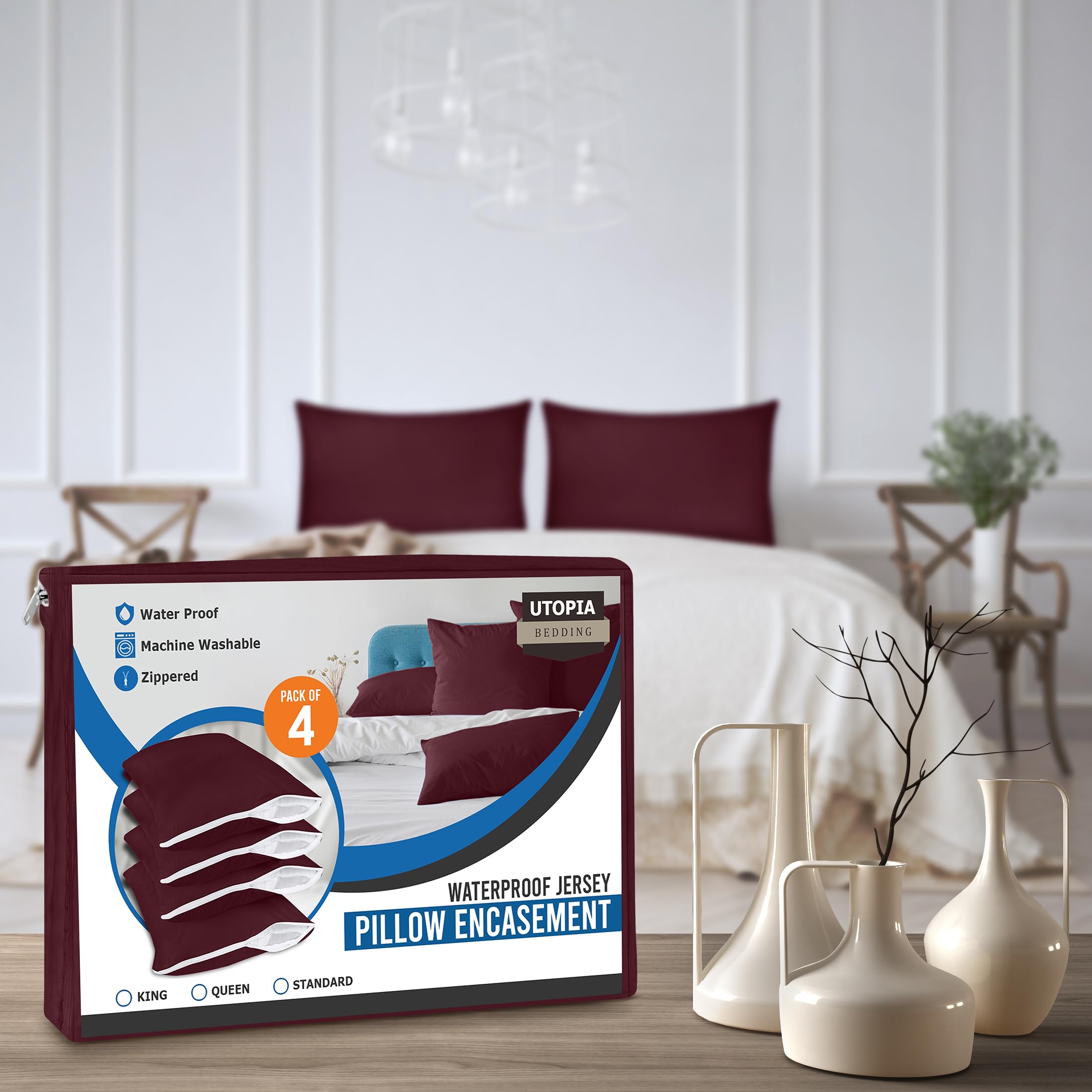 Foto 7 | Protectores De Almohada Utopia Bedding, Impermeables, Tamaño Queen, Paquete De 4 - Venta Internacional.