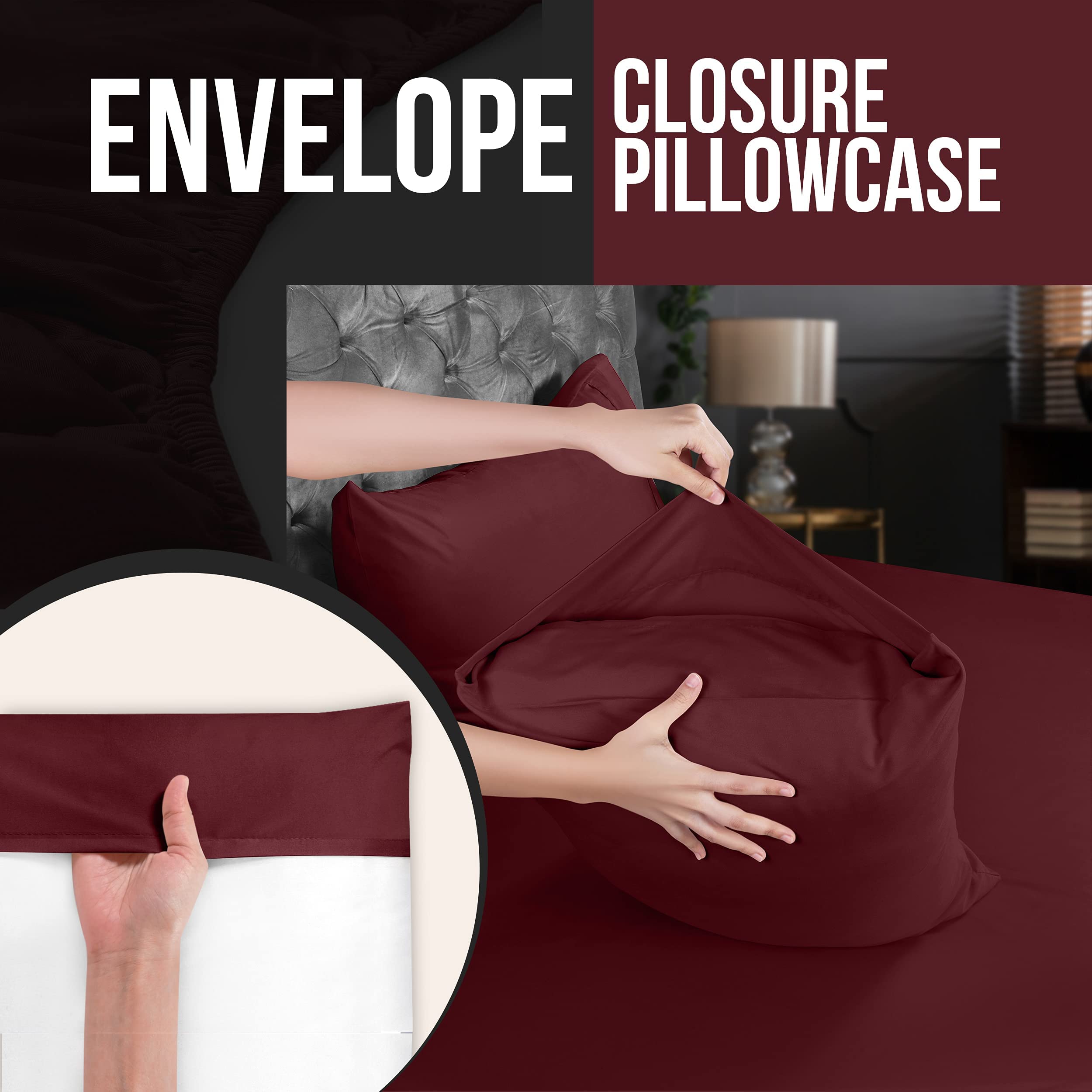Foto 3 | Fundas De Almohada Utopia Bedding King De 50 X 100 Cm, 2 Unidades, Color Burdeos - Venta Internacional.