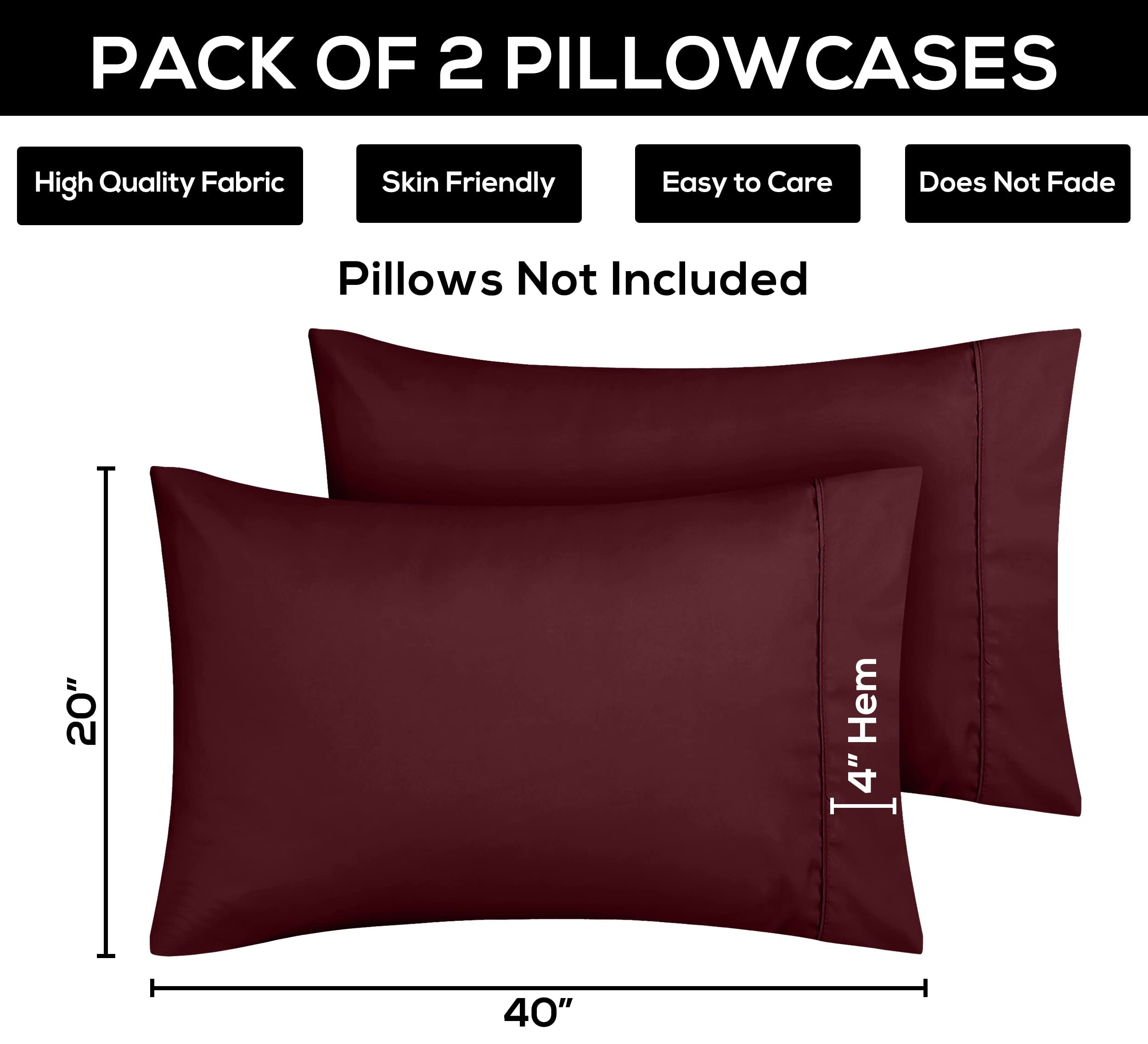 Foto 5 pulgar | Fundas De Almohada Utopia Bedding King De 50 X 100 Cm, 2 Unidades, Color Burdeos - Venta Internacional.