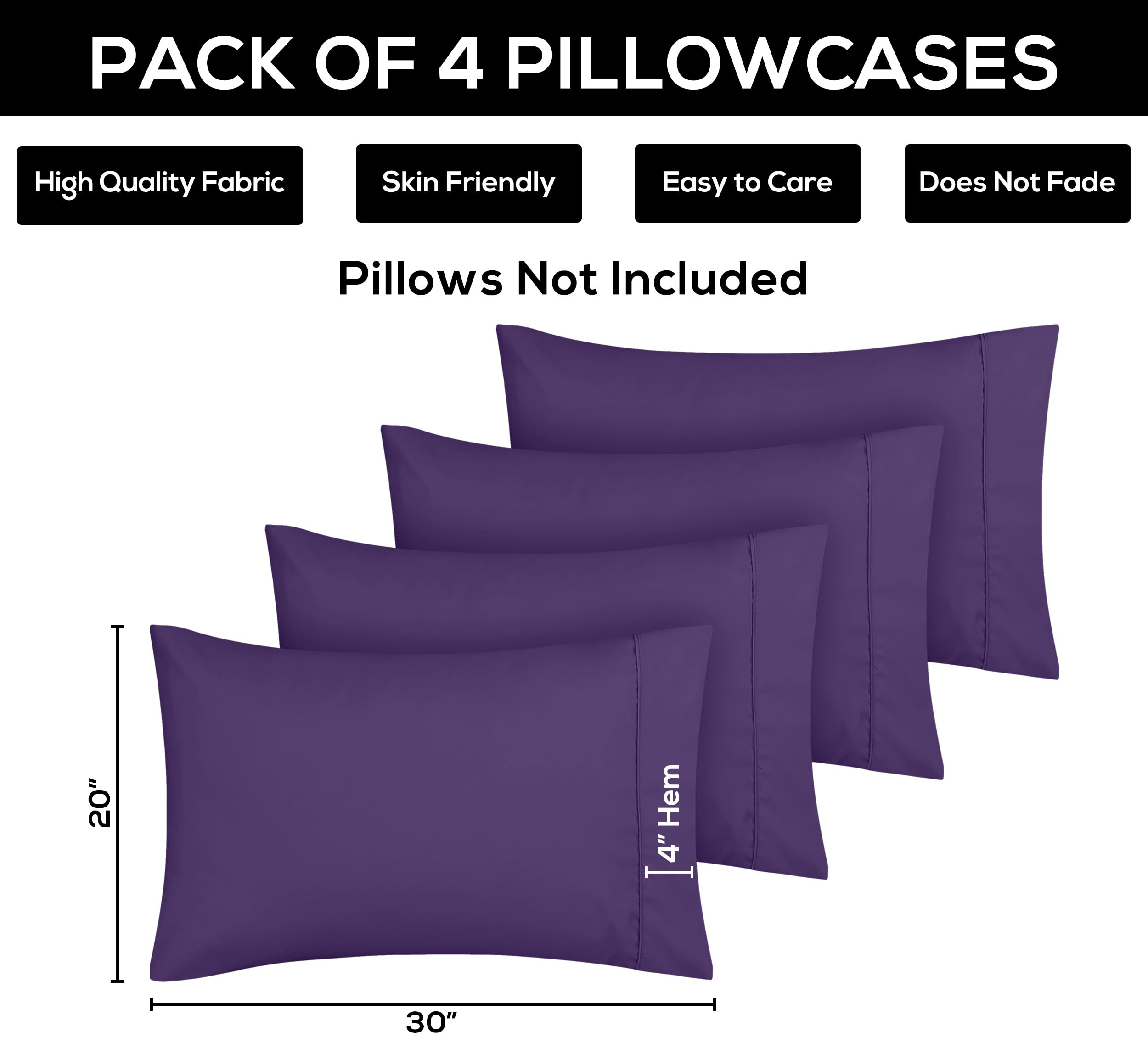 Foto 4 pulgar | Funda De Almohada Utopia Bedding Tamaño Queen, 20 X 30 Cm, Paquete De 4 - Venta Internacional.