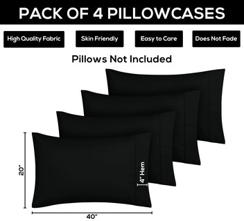 Foto 3 | Funda De Almohada Utopia Bedding Tamaño King, 20 X 40 Cm, Paquete De 4 Unidades, Color Negro - Venta Internacional.