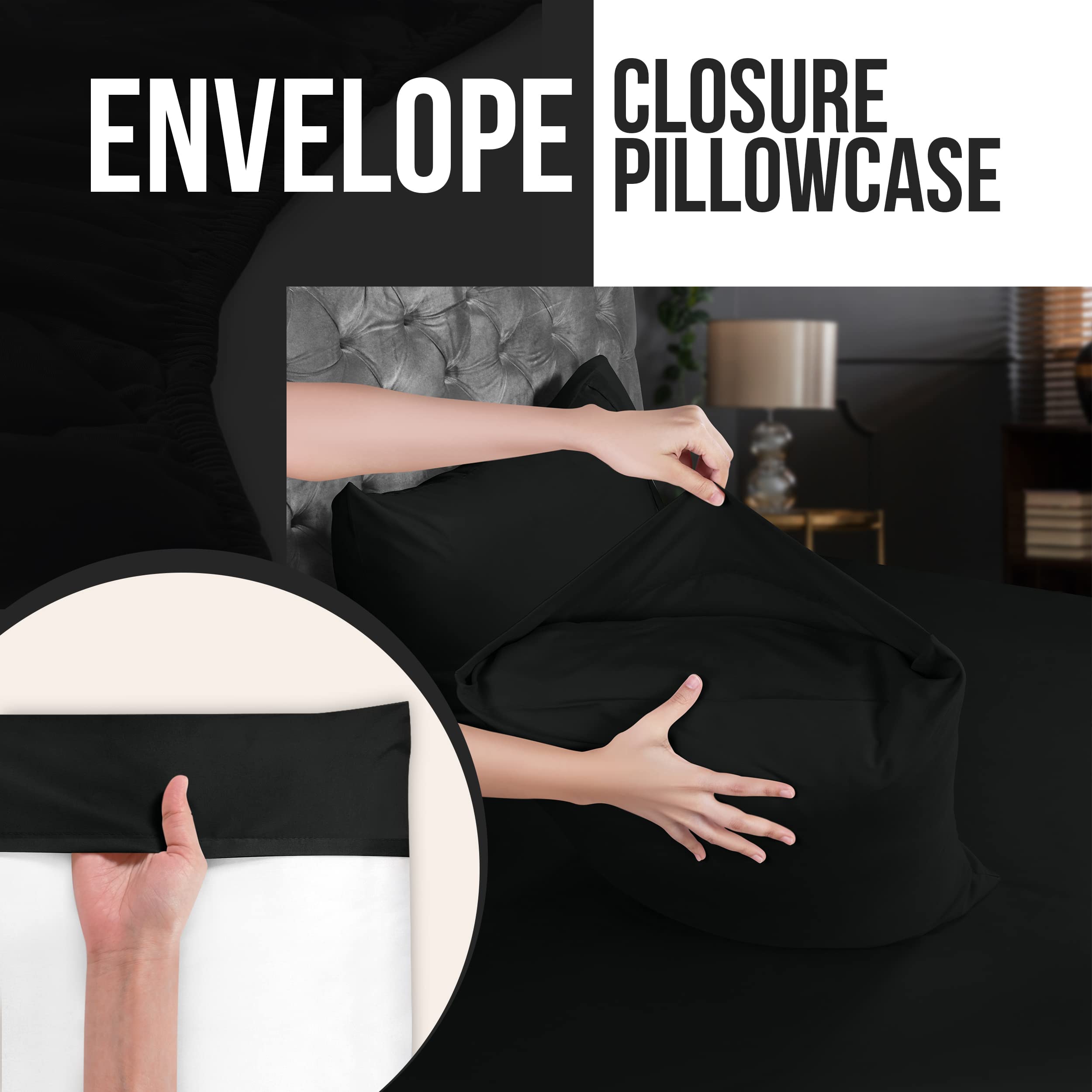 Foto 4 | Funda De Almohada Utopia Bedding Tamaño King, 20 X 40 Cm, Paquete De 4 Unidades, Color Negro - Venta Internacional.