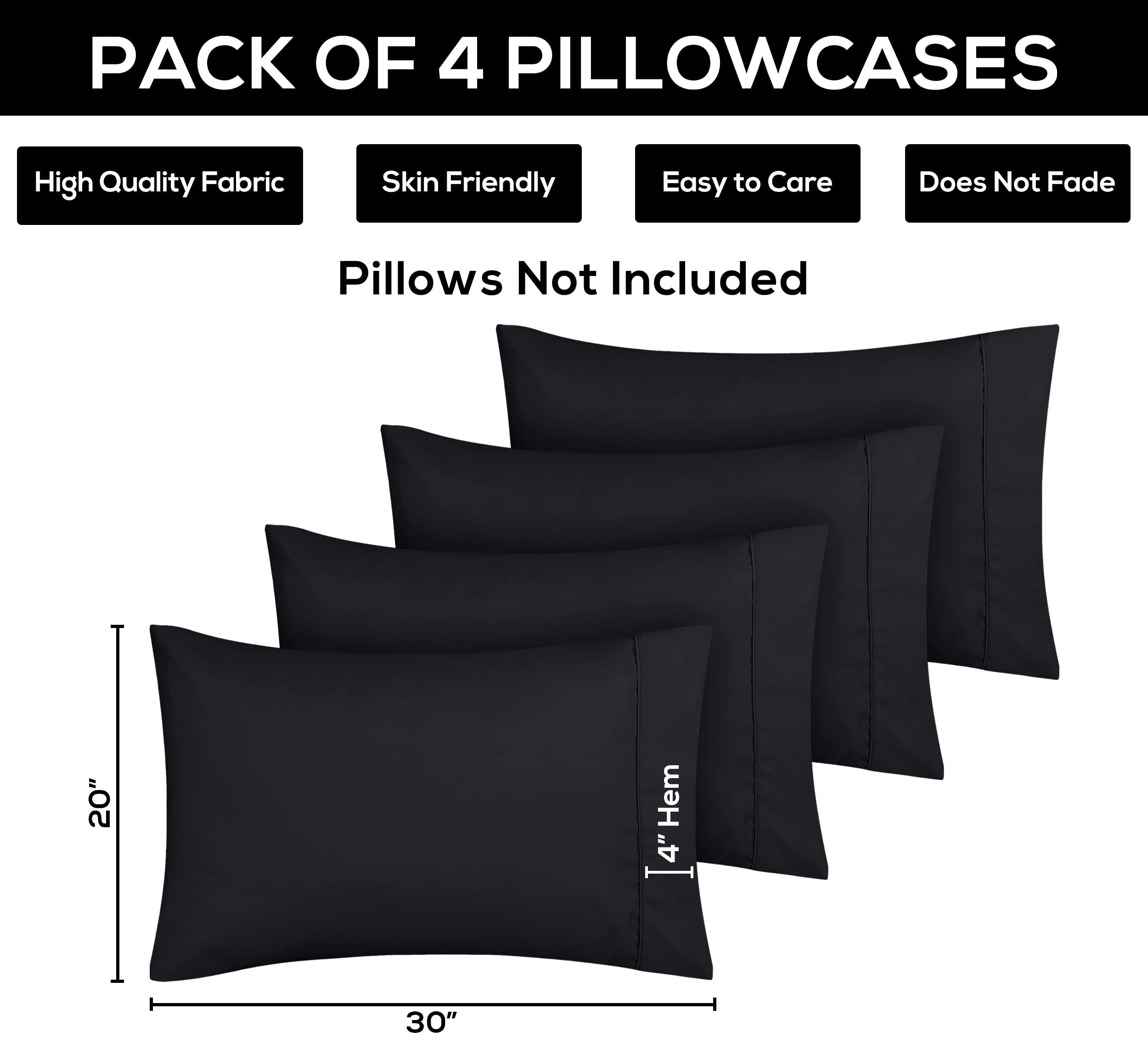 Foto 4 pulgar | Funda De Almohada Utopia Bedding Tamaño Queen, 20 X 30 Cm, Paquete De 4 Unidades, Color Negro - Venta Internacional.
