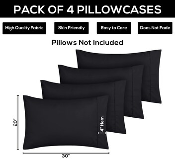 Foto 3 | Funda De Almohada Utopia Bedding Tamaño Queen, 20 X 30 Cm, Paquete De 4 Unidades, Color Negro - Venta Internacional.