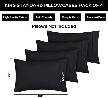 Foto 3 | Fundas De Almohada Utopia Bedding King Standard, Paquete De 4, Color Negro - Venta Internacional.