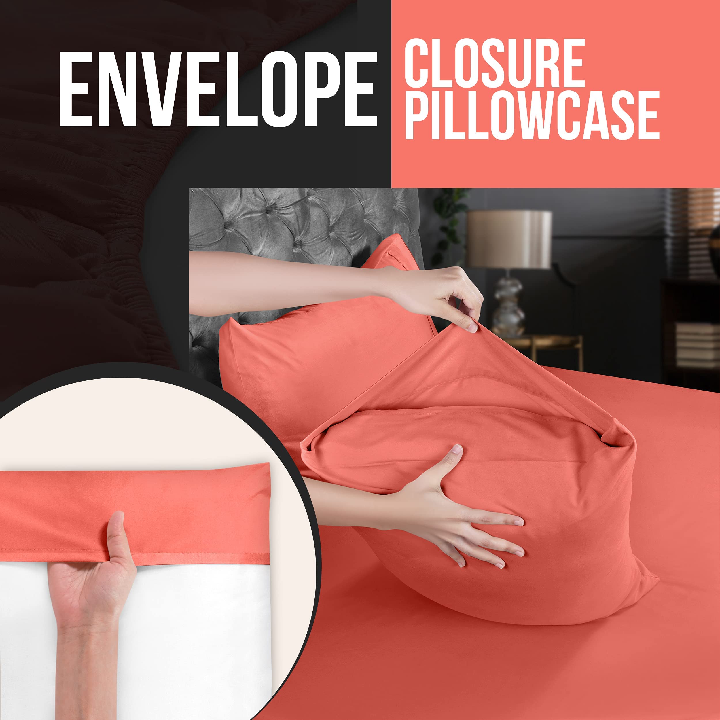 Foto 5 pulgar | Fundas De Almohada Utopia Bedding Tamaño King, 20 X 40 Cm, Paquete De 4, Color Coral - Venta Internacional.