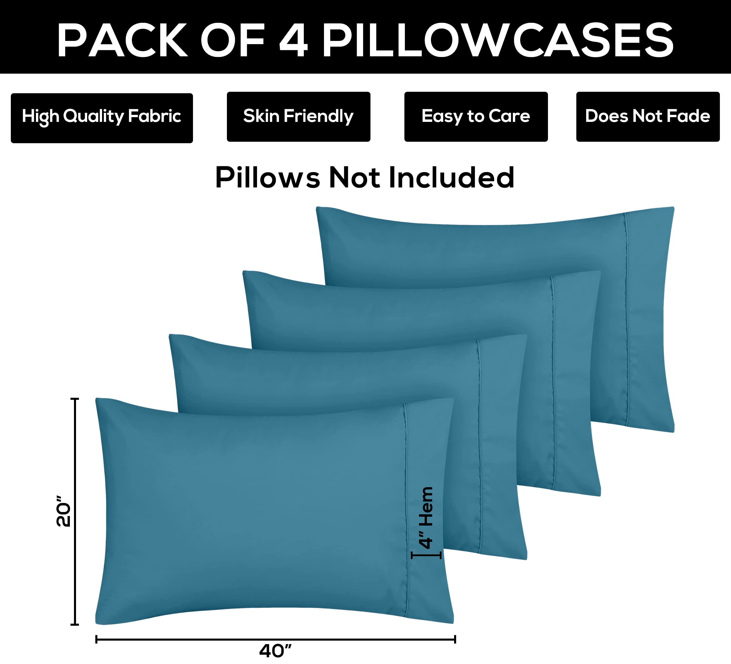 Foto 4 pulgar | Fundas De Almohada Utopia Bedding Tamaño King, 20 X 40 Cm, Paquete De 4 - Venta Internacional.