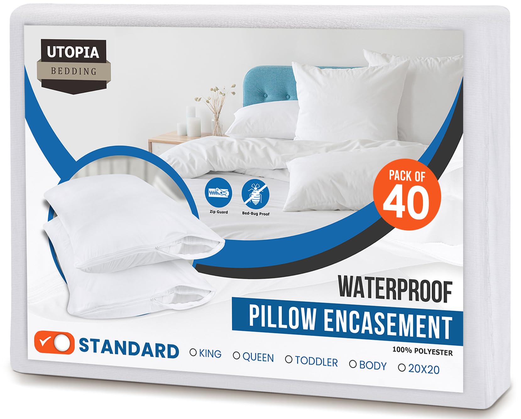 Foto 2 pulgar | Protectores De Almohada Utopia Bedding Impermeables (paquete De 40) Blancos - Venta Internacional.