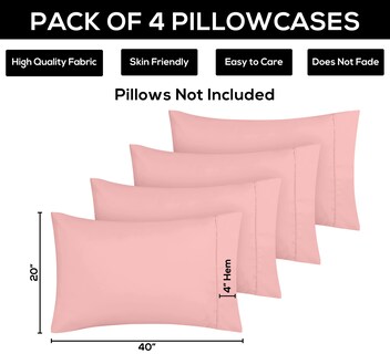 Foto 3 | Fundas De Almohada Utopia Bedding Tamaño King, 20 X 40 Cm, Paquete De 4 Unidades, Color Rosa - Venta Internacional.