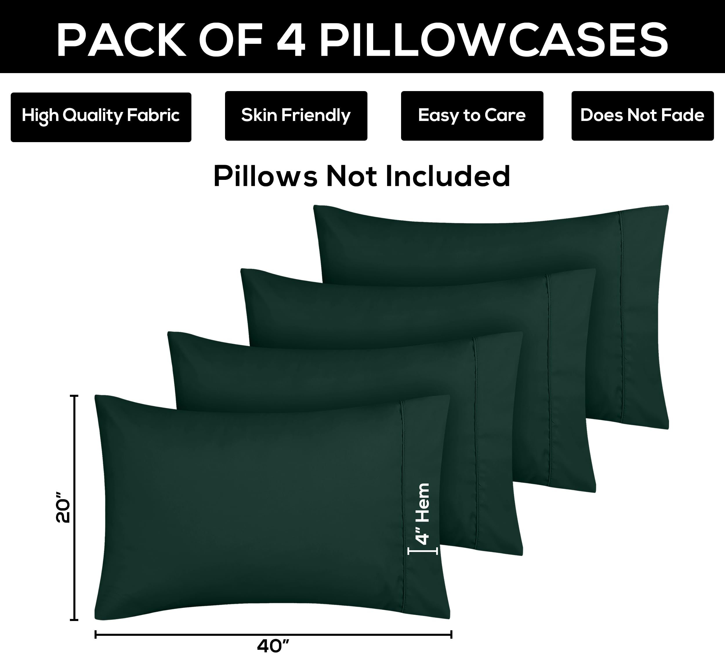 Foto 4 pulgar | Pack De 4 Fundas De Almohada Utopia Bedding Tamaño Queen, Color Esmeralda - Venta Internacional.