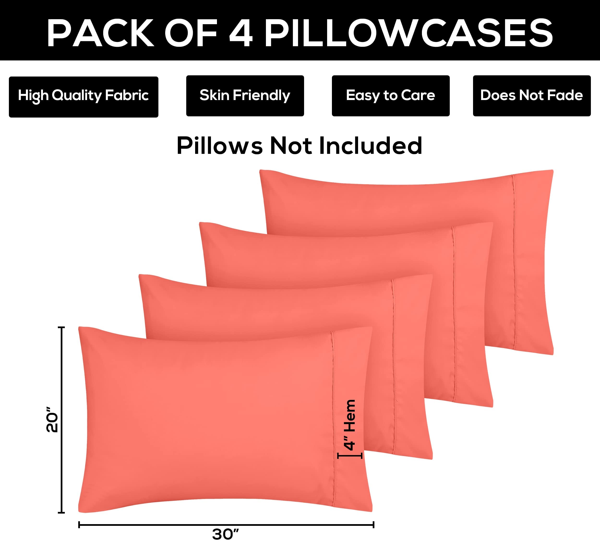 Foto 4 pulgar | Fundas De Almohada Utopia Bedding Queen Pack 4, Microfibra Suave - Venta Internacional.