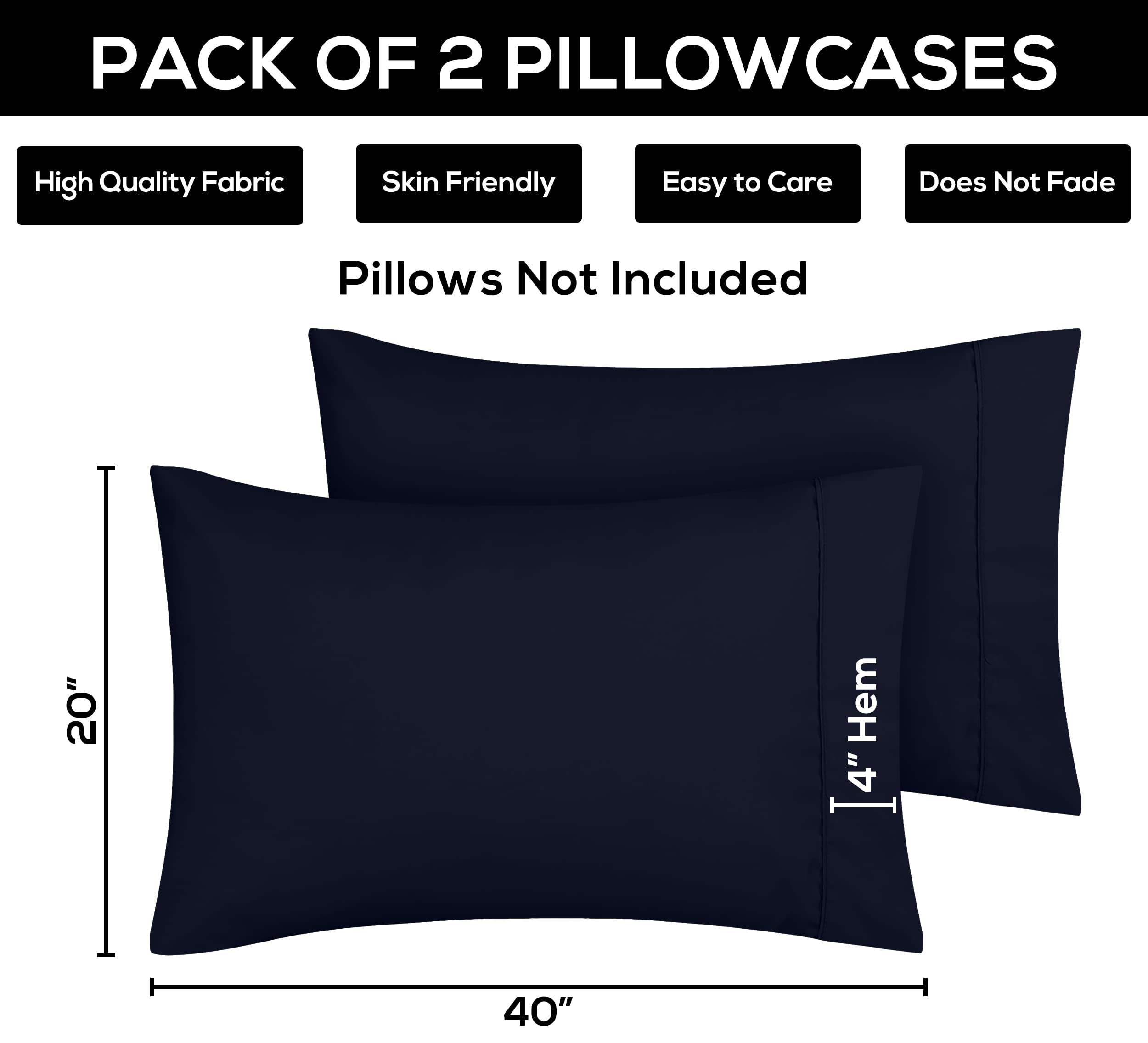 Foto 5 pulgar | Fundas De Almohada Utopia Bedding King De 50 X 100 Cm, Paquete De 2 Unidades, Microfibra Azul Marino - Venta Internac