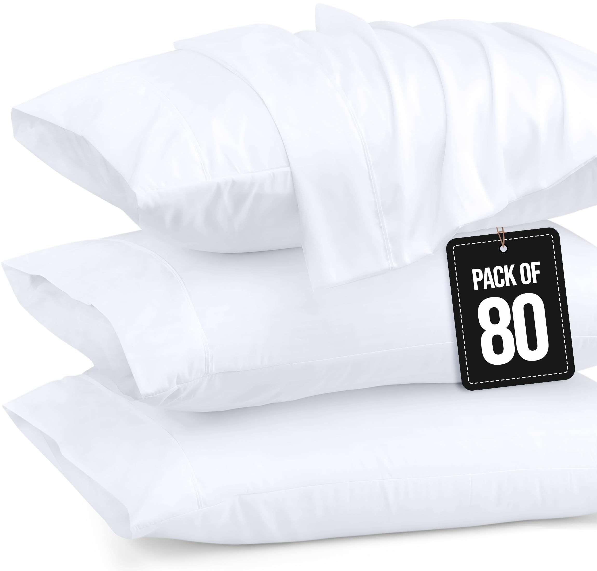 Fundas De Almohada Utopia Bedding Queen, Paquete De 80 Unidades, 50 X 75 Cm, Color Blanco - Venta Internacional.