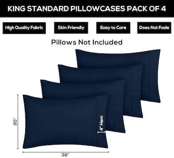 Foto 3 | Fundas De Almohada Utopia Bedding King Standard, Paquete De 4 Unidades, 50 X 90 Cm, Color Azul Marino - Venta Intern