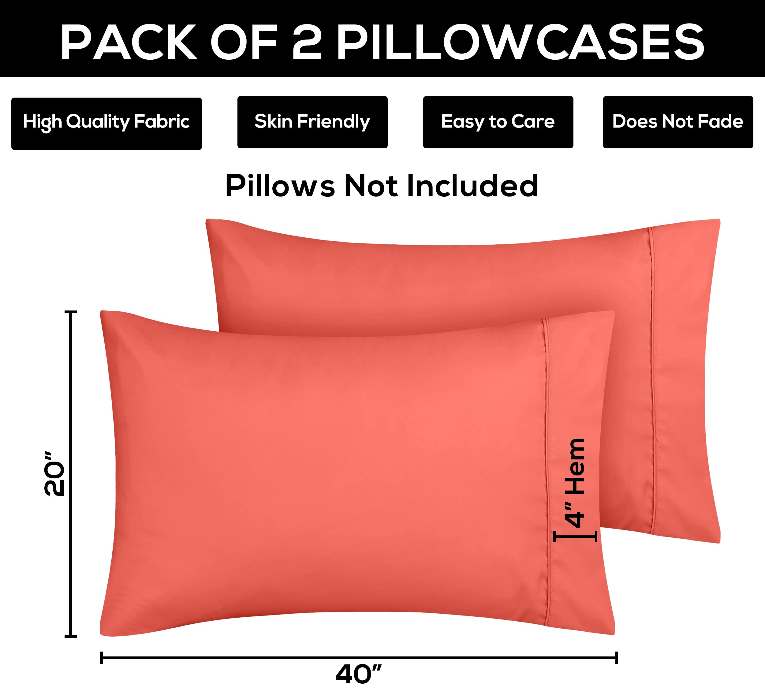 Foto 5 pulgar | Fundas De Almohada Utopia Bedding King De 50 X 100 Cm, Paquete De 2 Unidades, Color Coral - Venta Internacional.