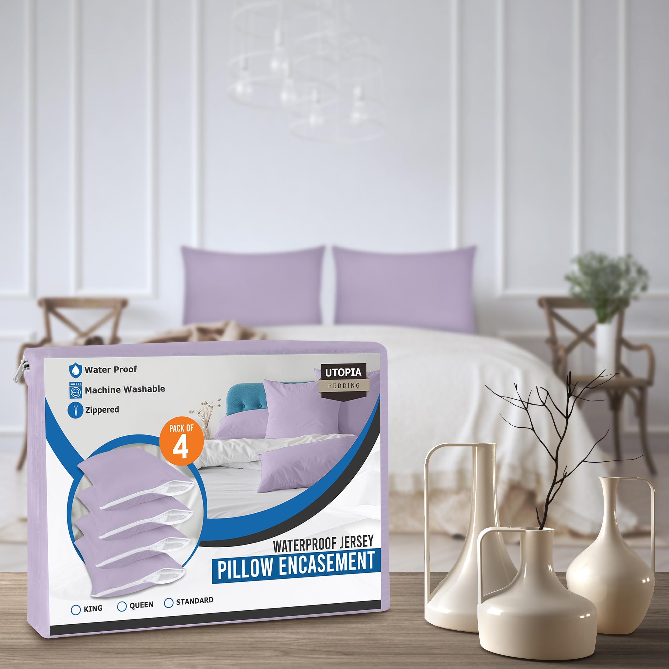 Foto 8 pulgar | Protectores De Almohada Utopia Bedding, Impermeables, Estándar, Paquete De 4 - Venta Internacional.