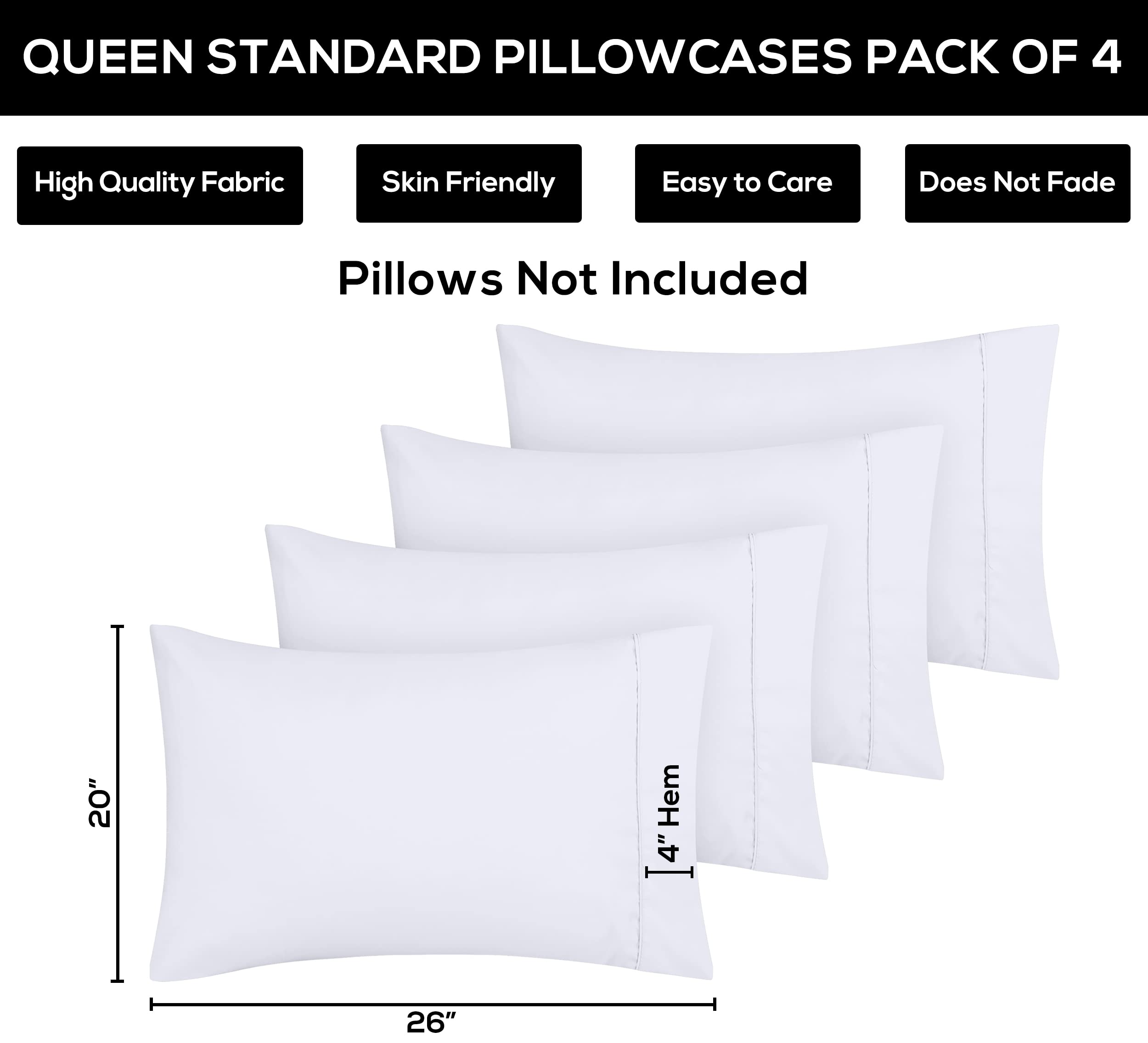 Foto 4 pulgar | Fundas De Almohada Utopia Bedding, Tamaño Estándar, 20 X 26 Pulgadas, Paquete De 4 - Venta Internacional.