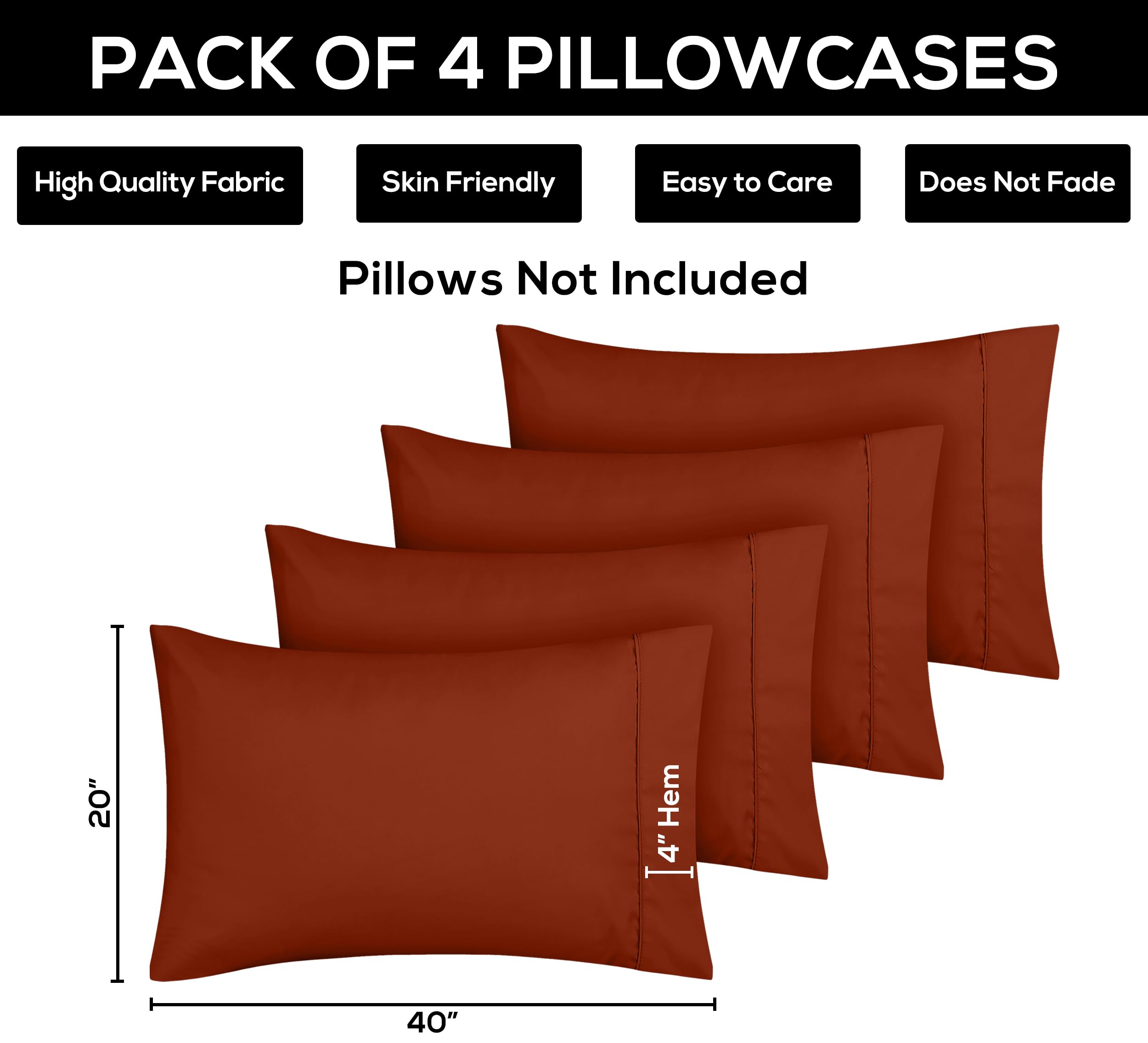 Foto 4 pulgar | Fundas De Almohada Utopia Bedding Queen, Paquete De 4 Unidades, Microfibra, Color Naranja - Venta Internacional.