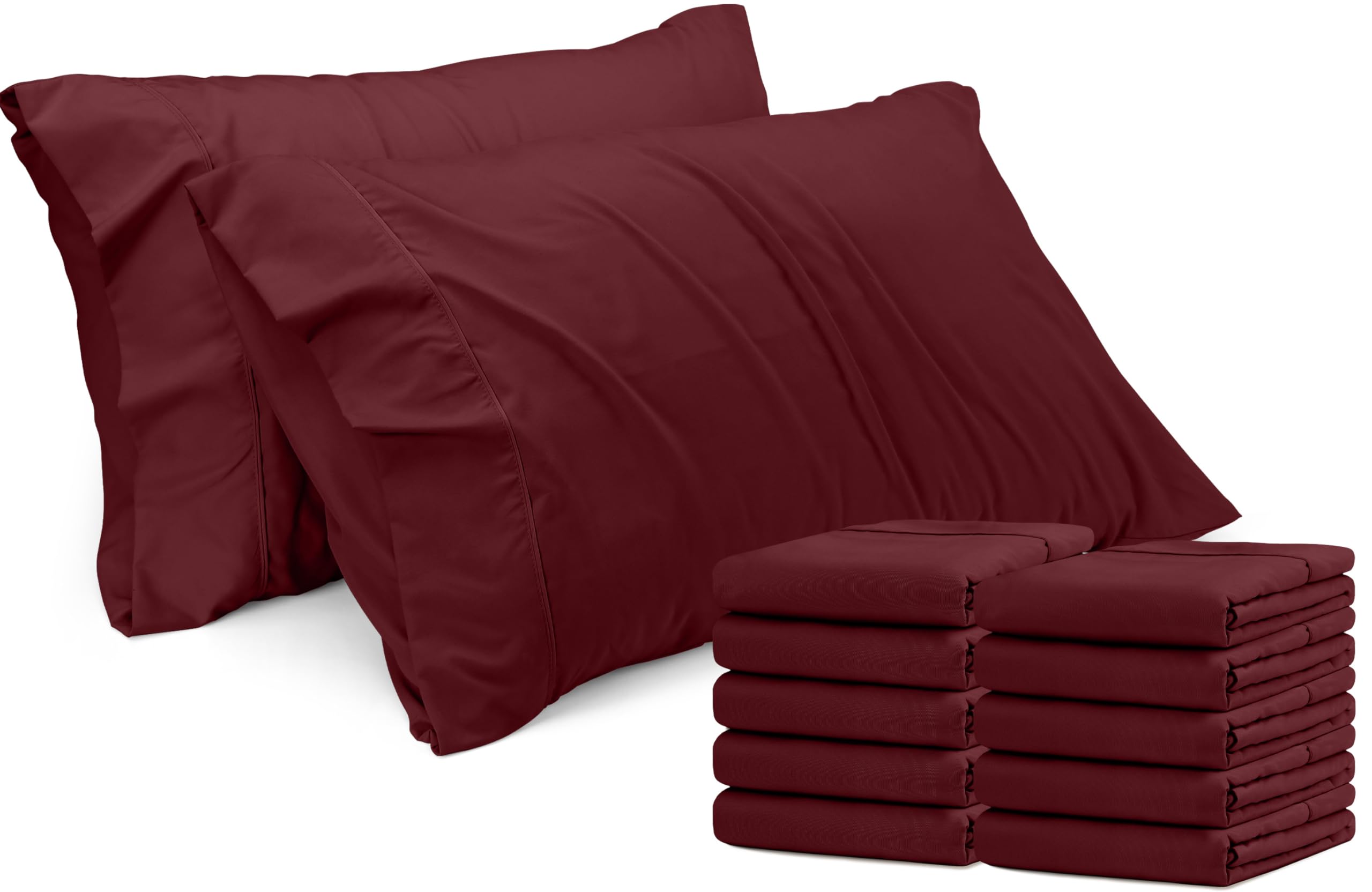 Juego De 12 Fundas De Almohada Utopia, Tamaño Queen, 50 X 75 Cm, Color Burdeos - Venta Internacional.