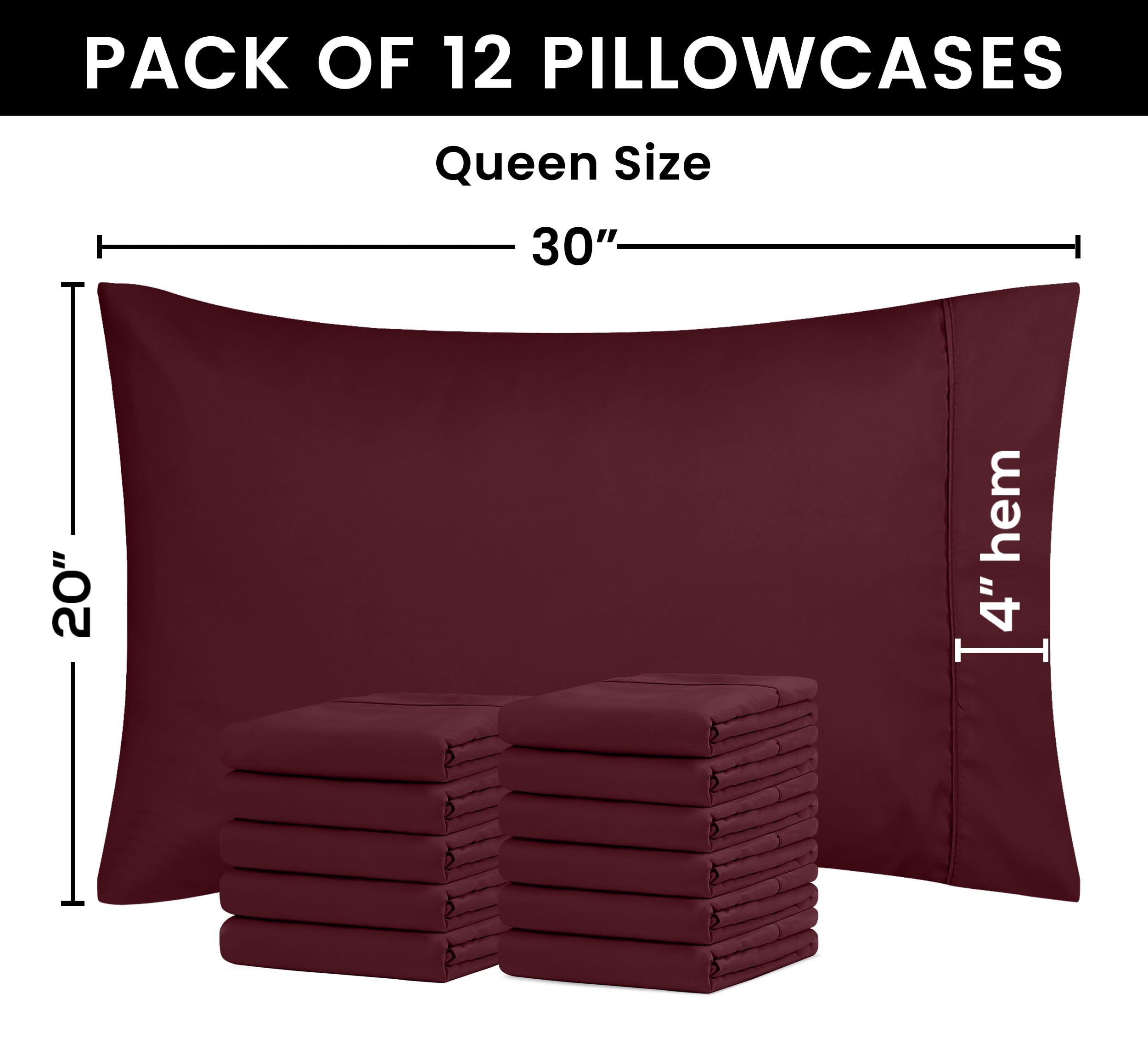 Foto 4 pulgar | Juego De 12 Fundas De Almohada Utopia, Tamaño Queen, 50 X 75 Cm, Color Burdeos - Venta Internacional.