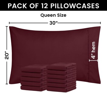 Foto 3 | Juego De 12 Fundas De Almohada Utopia, Tamaño Queen, 50 X 75 Cm, Color Burdeos - Venta Internacional.