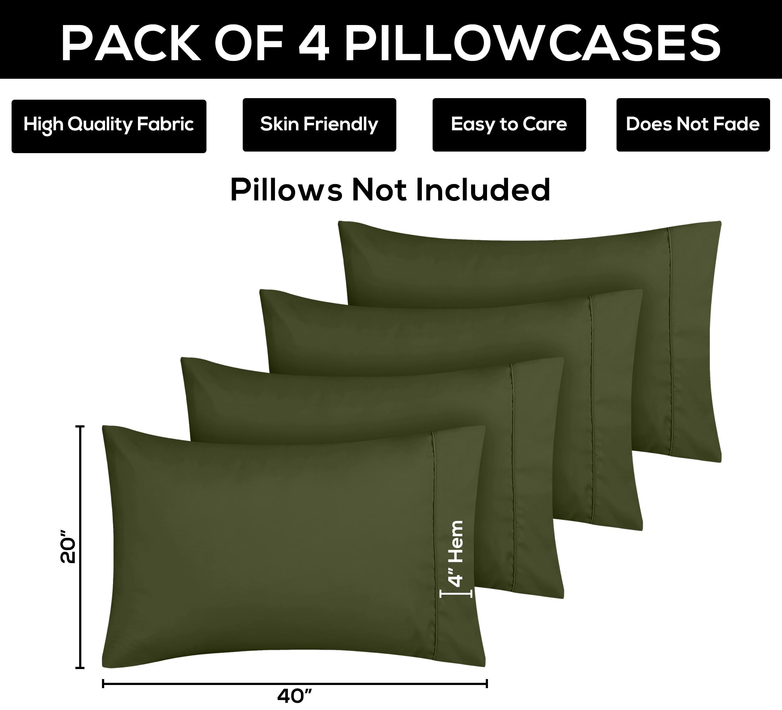 Foto 4 pulgar | Fundas De Almohada Utopia Bedding Queen, Paquete De 4 Unidades, Microfibra, Color Oliva - Venta Internacional.