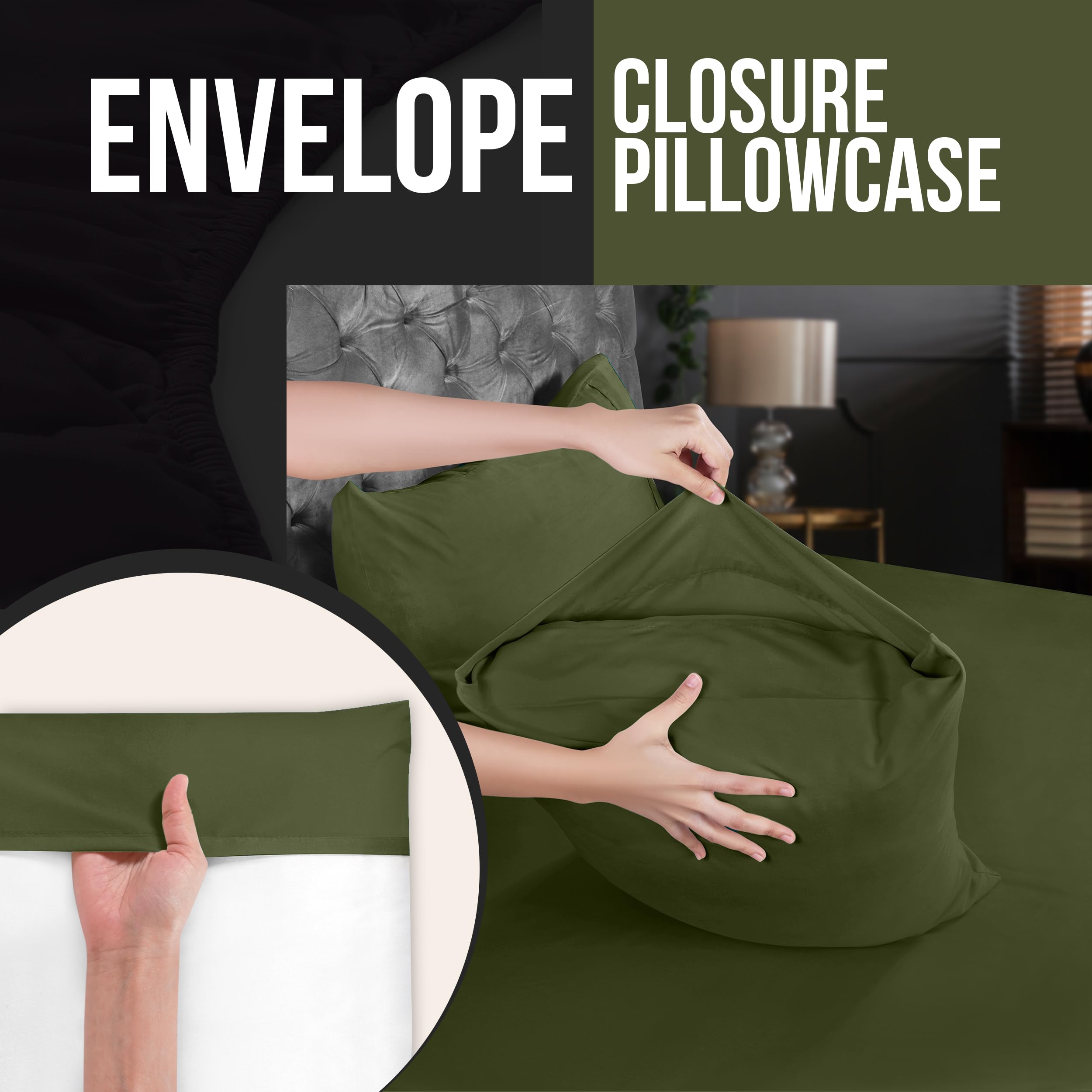 Foto 5 pulgar | Fundas De Almohada Utopia Bedding Queen, Paquete De 4 Unidades, Microfibra, Color Oliva - Venta Internacional.