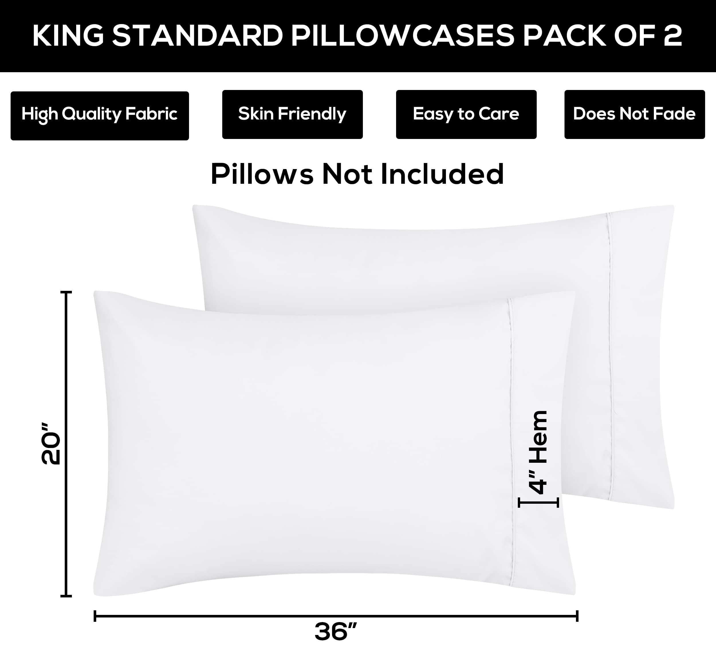 Foto 5 pulgar | Fundas De Almohada Utopia Bedding King Standard, 20 X 36 Cm, 2 Unidades, Color Blanco - Venta Internacional.
