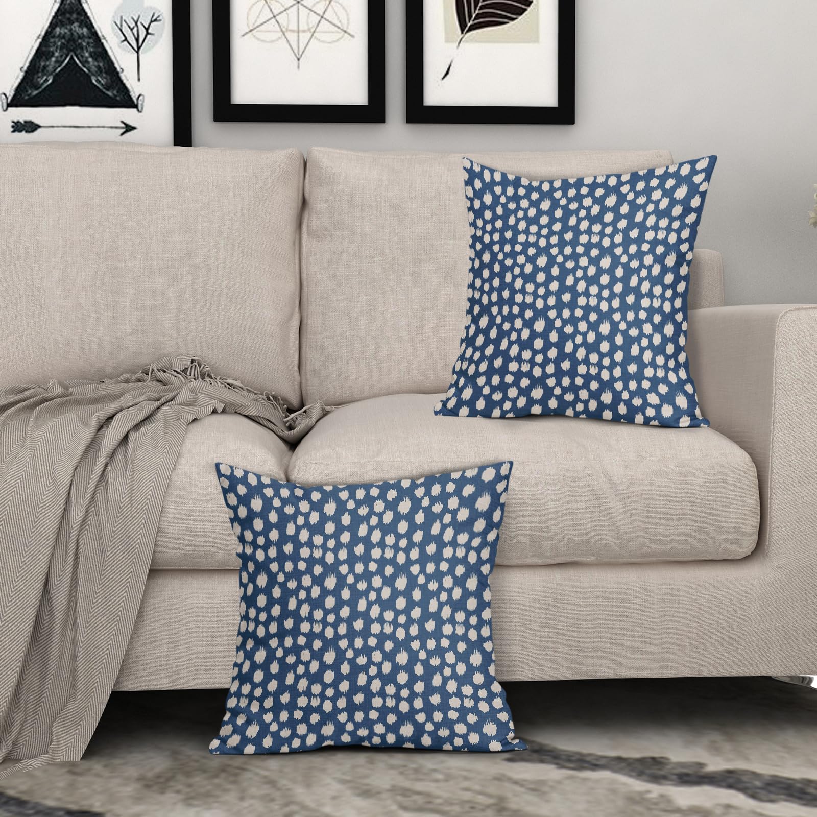 Foto 4 pulgar | Fundas De Almohada Sweetshow Con Lunares Azules Y Crema, 60 X 60 Cm, Juego De 2 - Venta Internacional.