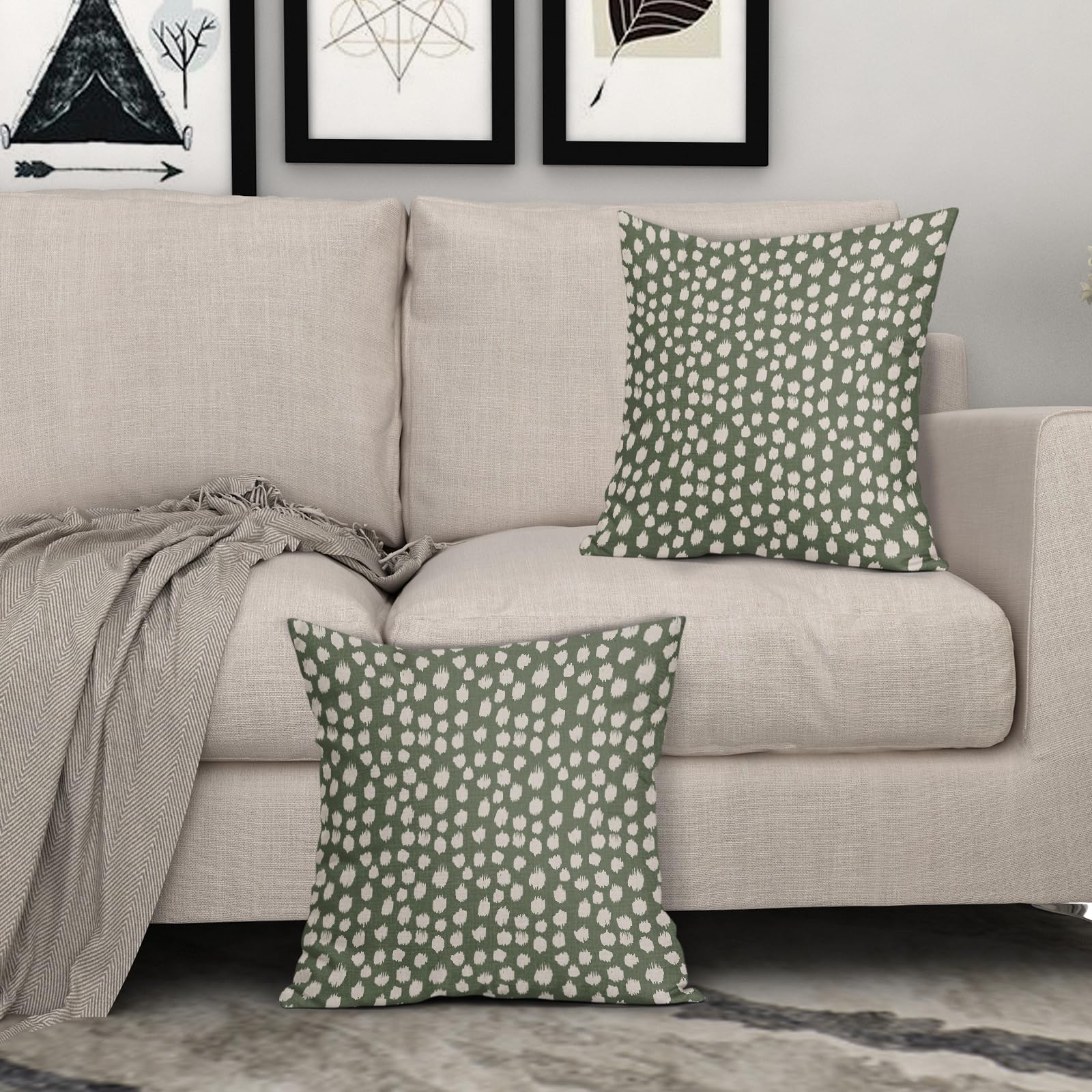 Foto 3 | Fundas De Almohada Sweetshow, Color Verde Salvia Oscuro, Puntos Crema, 60 X 60 Cm - Venta Internacional.