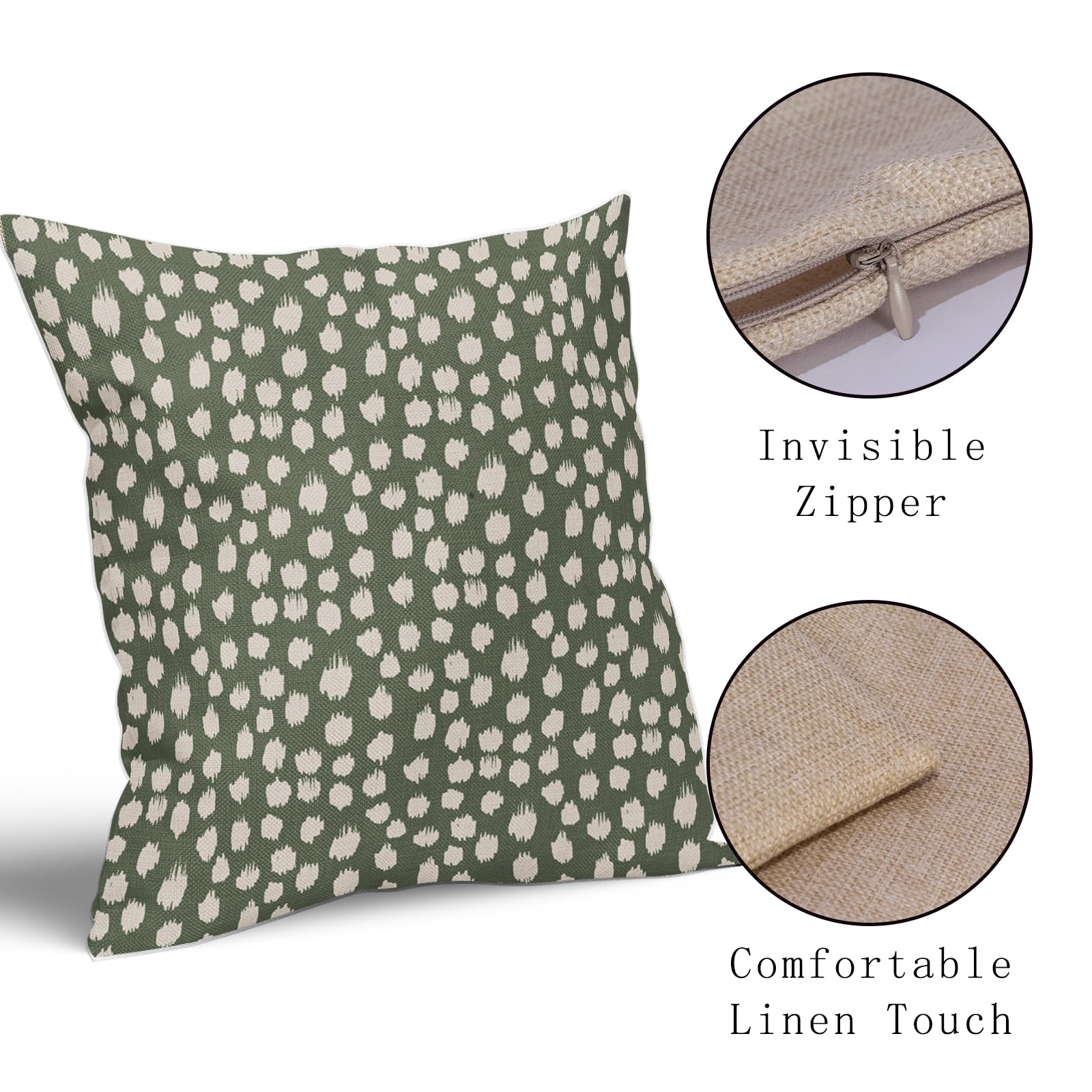 Foto 5 pulgar | Fundas De Almohada Sweetshow, Color Verde Salvia Oscuro, Puntos Crema, 60 X 60 Cm - Venta Internacional.