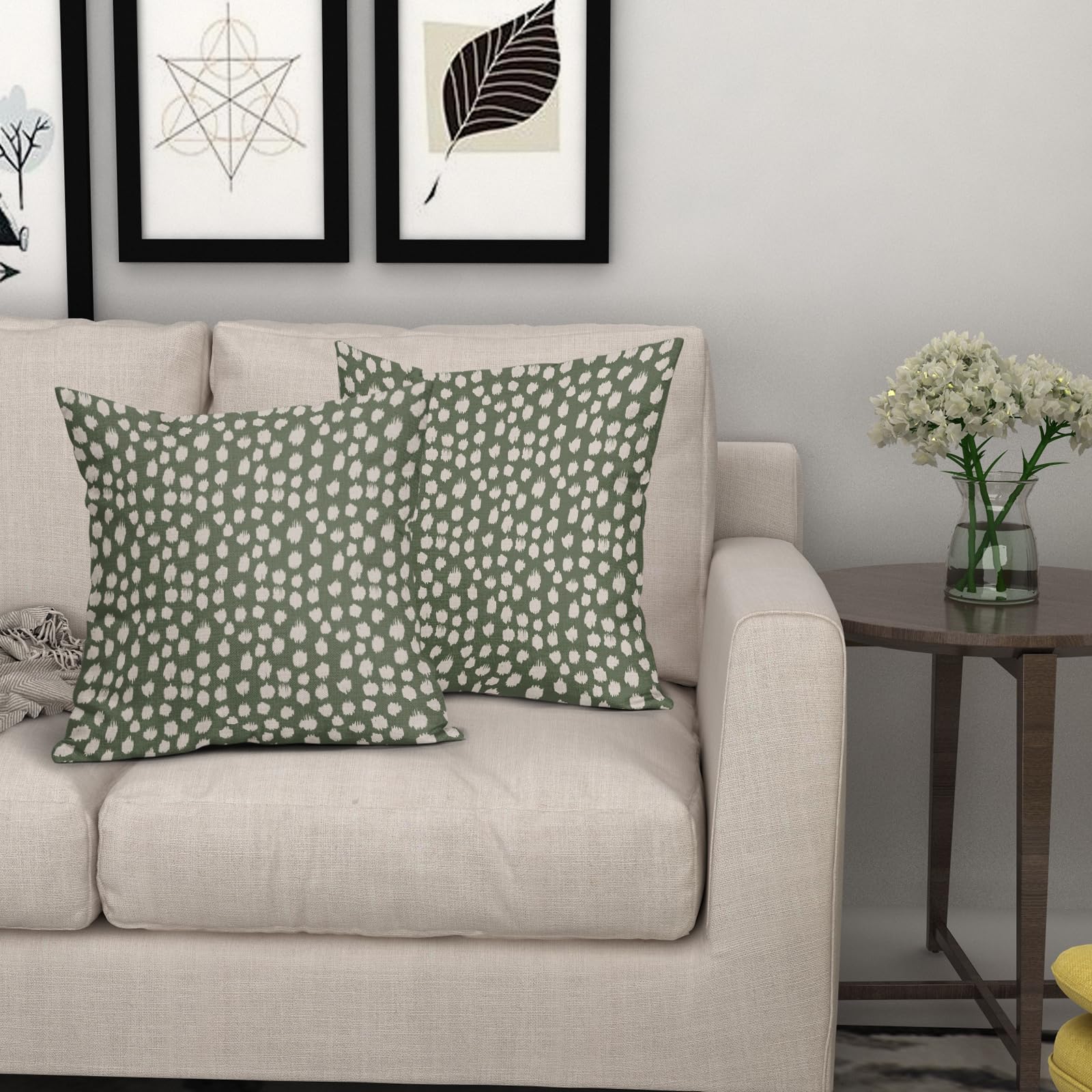 Foto 7 | Fundas De Almohada Sweetshow, Color Verde Salvia Oscuro, Puntos Crema, 60 X 60 Cm - Venta Internacional.