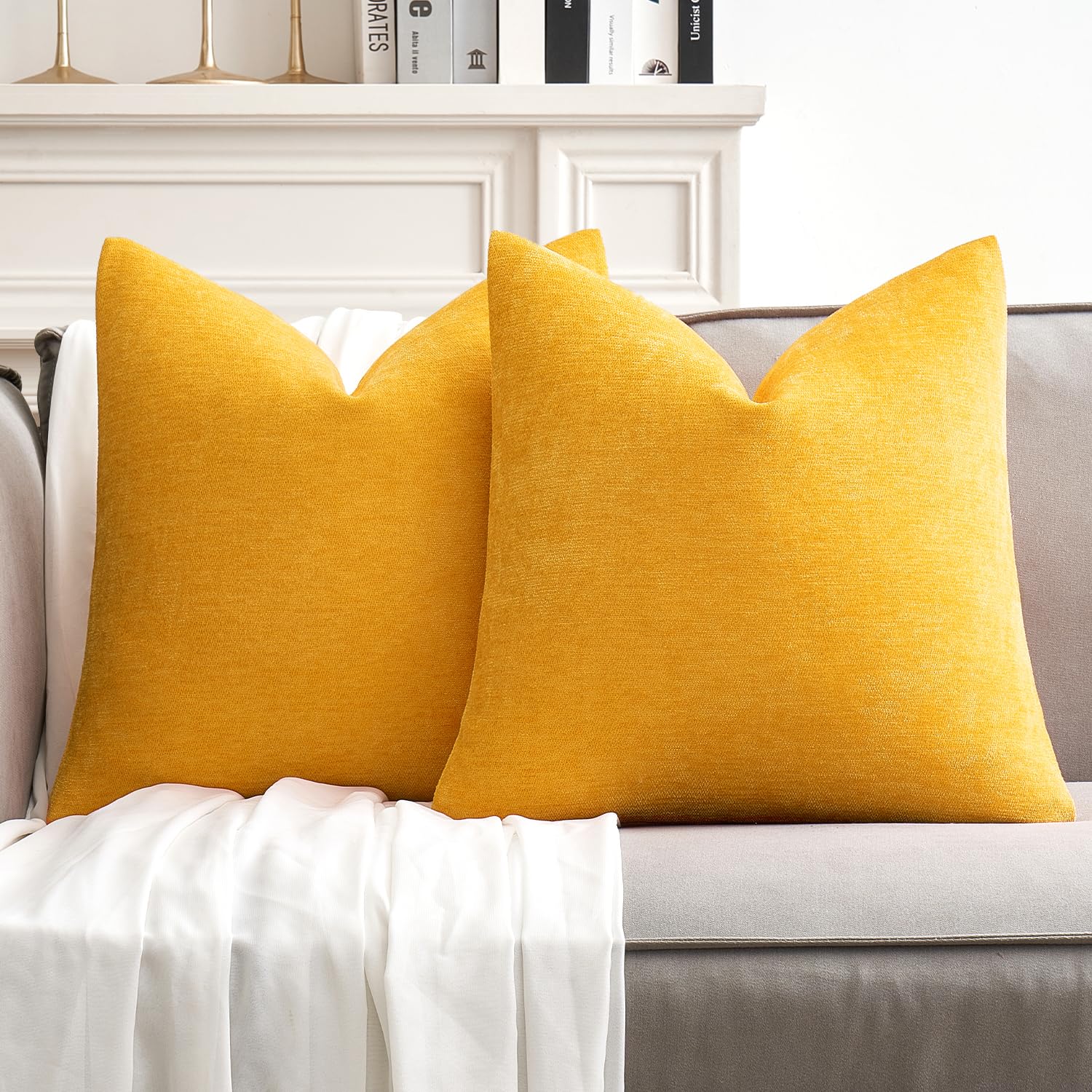 Fundas De Almohada Miulee, Felpilla, Color Amarillo Ganso, 50 X 50 Cm, Paquete De 2 - Venta Internacional.